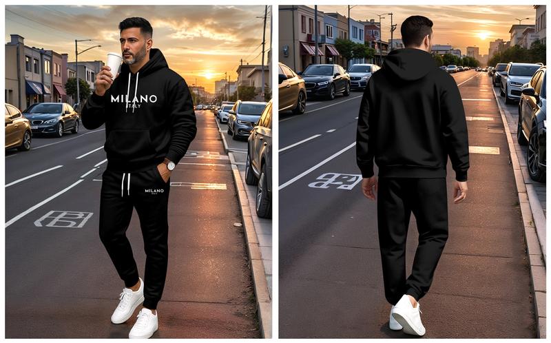 Men's Milano Printed Hoodie and Drawstring Sweatpants Set, Menswear, Casual Athletic Long Sleeve Hooded Jacket & Trousers for Fall & Winter, Men's Clothing for Daily Wear, Sportswear Indoor Outdoor, Tracksuit, Athleisure Summer Clothes Men's Milano Printed Hoodie and Drawstring Sweatpants Set, Menswear, Casual Athletic Long Sleeve Hooded Jacket & Trousers for Fall & Winter, Men's Clothing for Daily Wear, Sportswear Indoor Outdoor, Tracksuit, Athleisure Summer Clothes