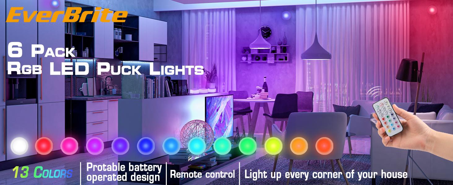 #JumpstartSale EverBrite Puck Lights, Battery Operated Lights, with Remote Control, Under Cabinet Lighting Wireless, Dimmable Closet Lights with Timer, Battery Included (6-Pack)