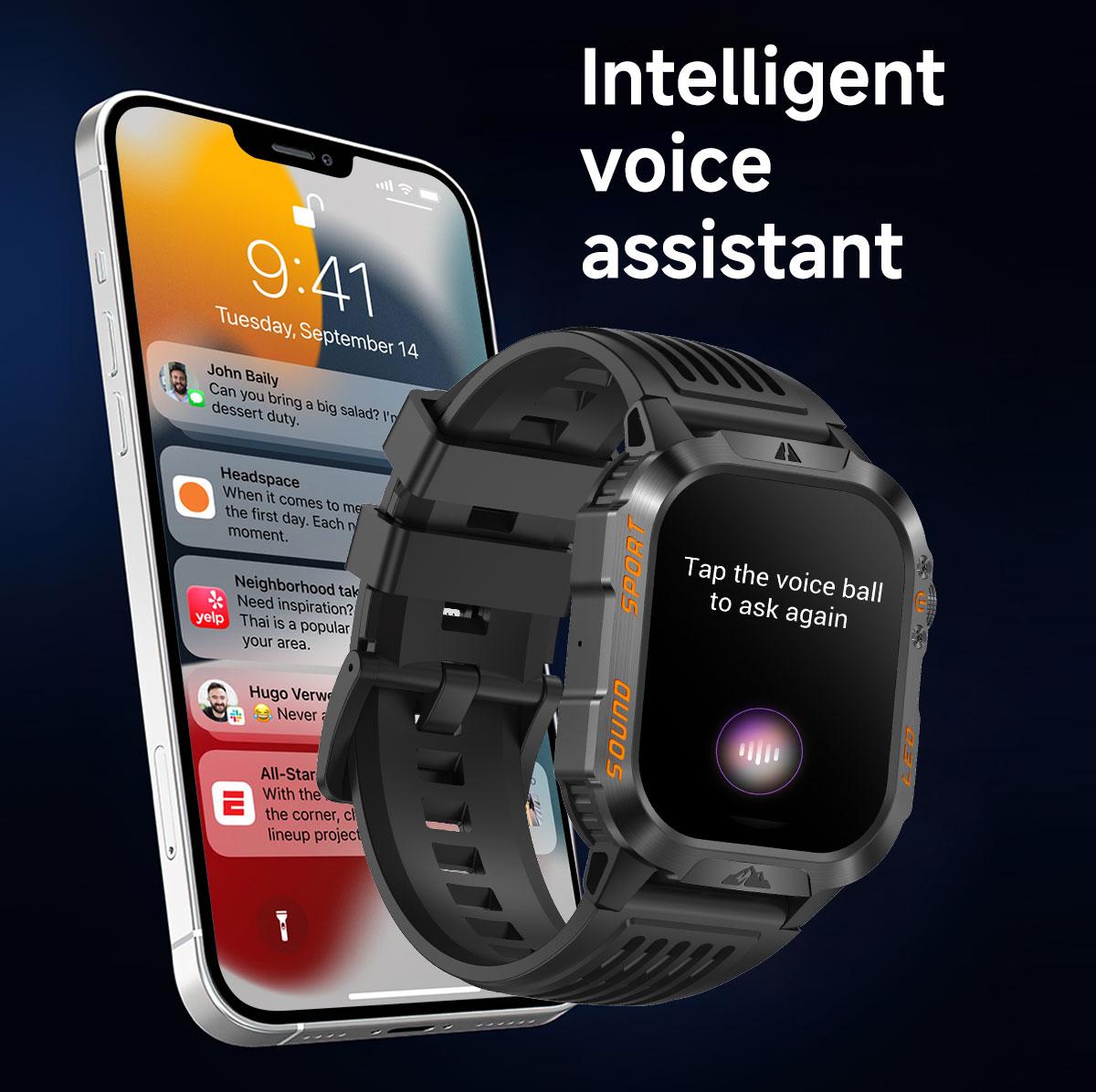 HT46 Outdoor Smart Watch Bluetooth Calling Heart Rate Sleep Blood Oxygen Monitor LED Light for Cycling Hiking Camping