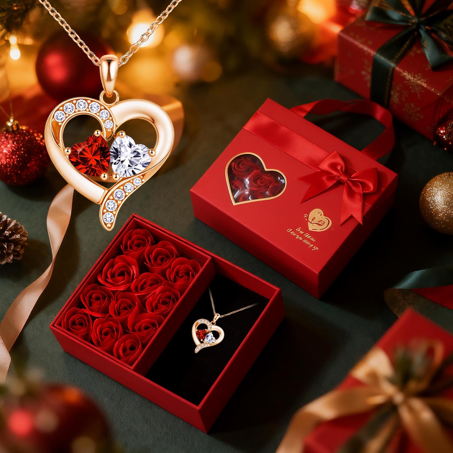 Valentine's Day Rose Box I Love You Necklace Pendant Soap Flower Gift Set, Mother's Day Jewelry, Birthday Present, Anniversary Gift, Themed Gift Box