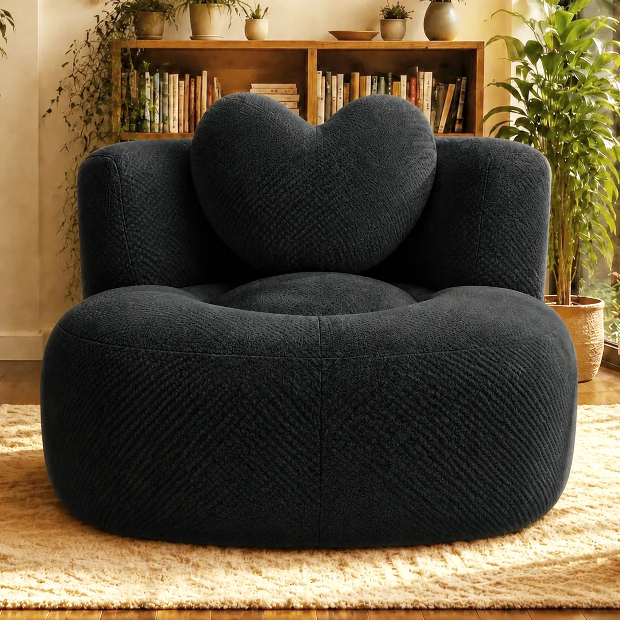 Modern Corduroy Single-Seater Vacuum-Compressed Sofa, Oversized Boneless Cloud Chair with Deep Seat, Soft Cushions, No-Assembly Lounge Sofa for Living Room, Bedroom