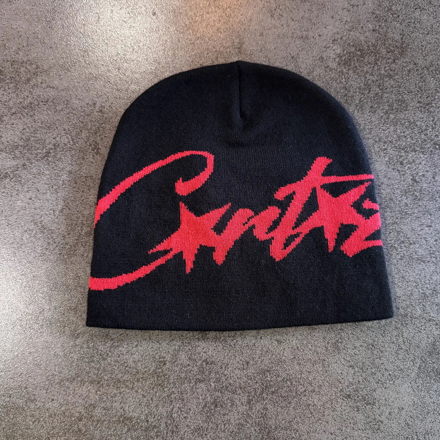 Black and red text