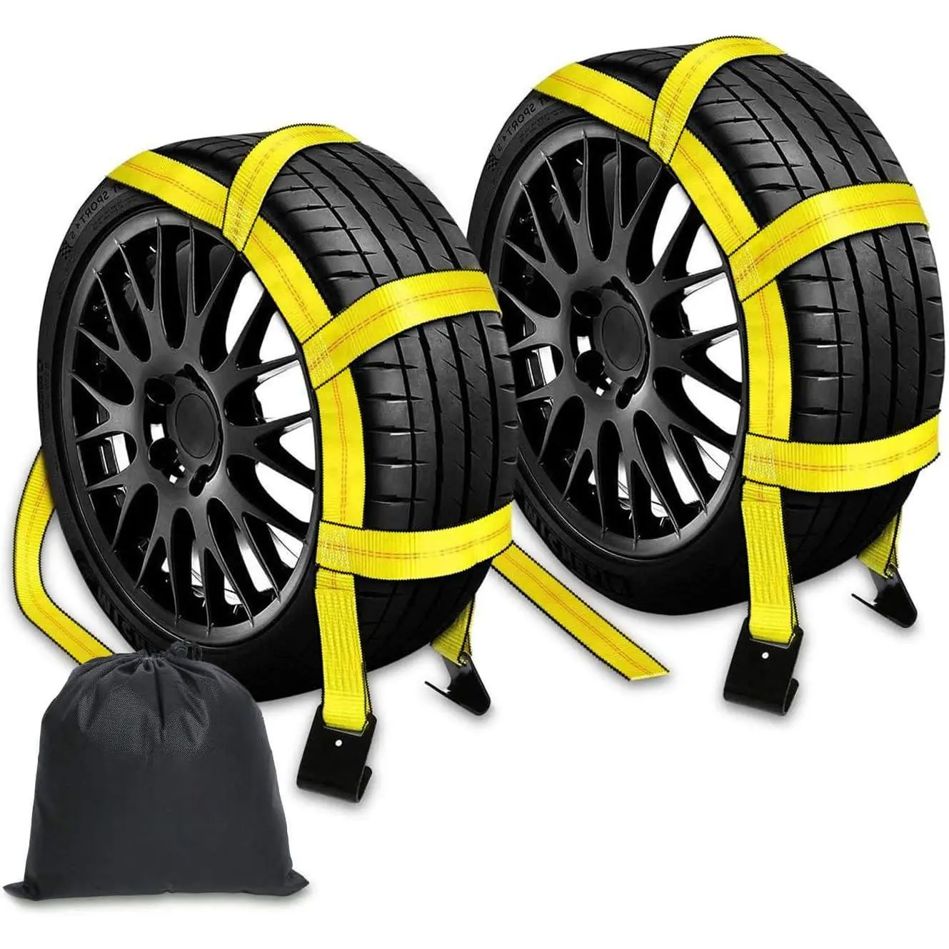 Tow Dolly Basket Straps with Flat Hooks 2-Pack for 14"-17" Tires| 10,000 lbs Breaking Strength, Heavy Duty Tire Bonnet&Net -2" Over Wheel Hauler Tie Downs, Rescue and Emergency Kit Essentials