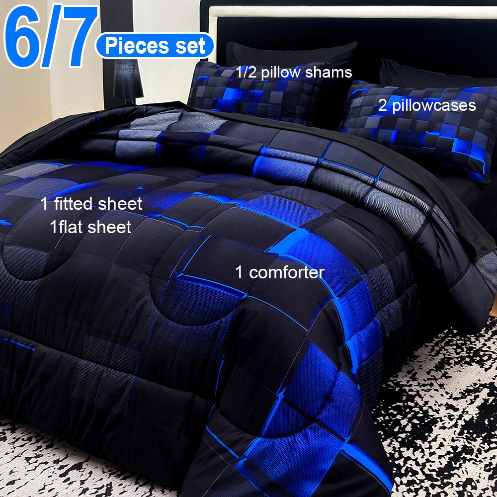 [Weekly Deals]Four Seasons Technology quilt Set 3/6/7-piece set,digital printing,available all year,a must for avant-garde bedrooms,instantly adding a cyber atmosphere,a modern room is quickly refreshed,technology-themed bedding,bedroom decoration,
