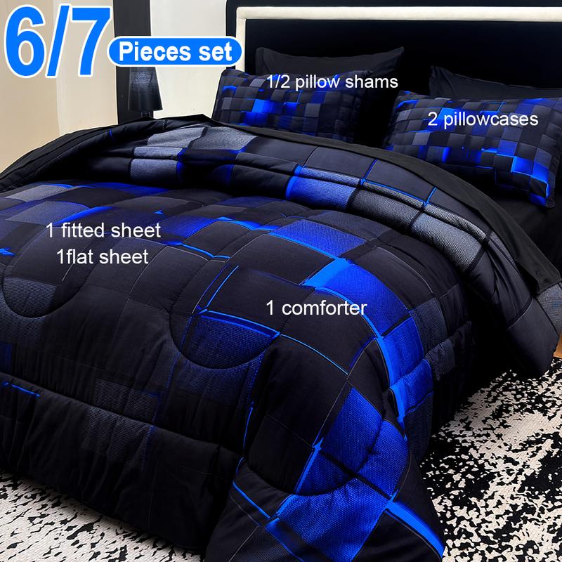 [Valentine’s Day]Four Seasons Technology quilt Set 3/6/7-piece set,digital printing,available all year,a must for avant-garde bedrooms,instantly adding a cyber atmosphere,a modern room is quickly refreshed,technology-themed bedding,bedroom decoration,