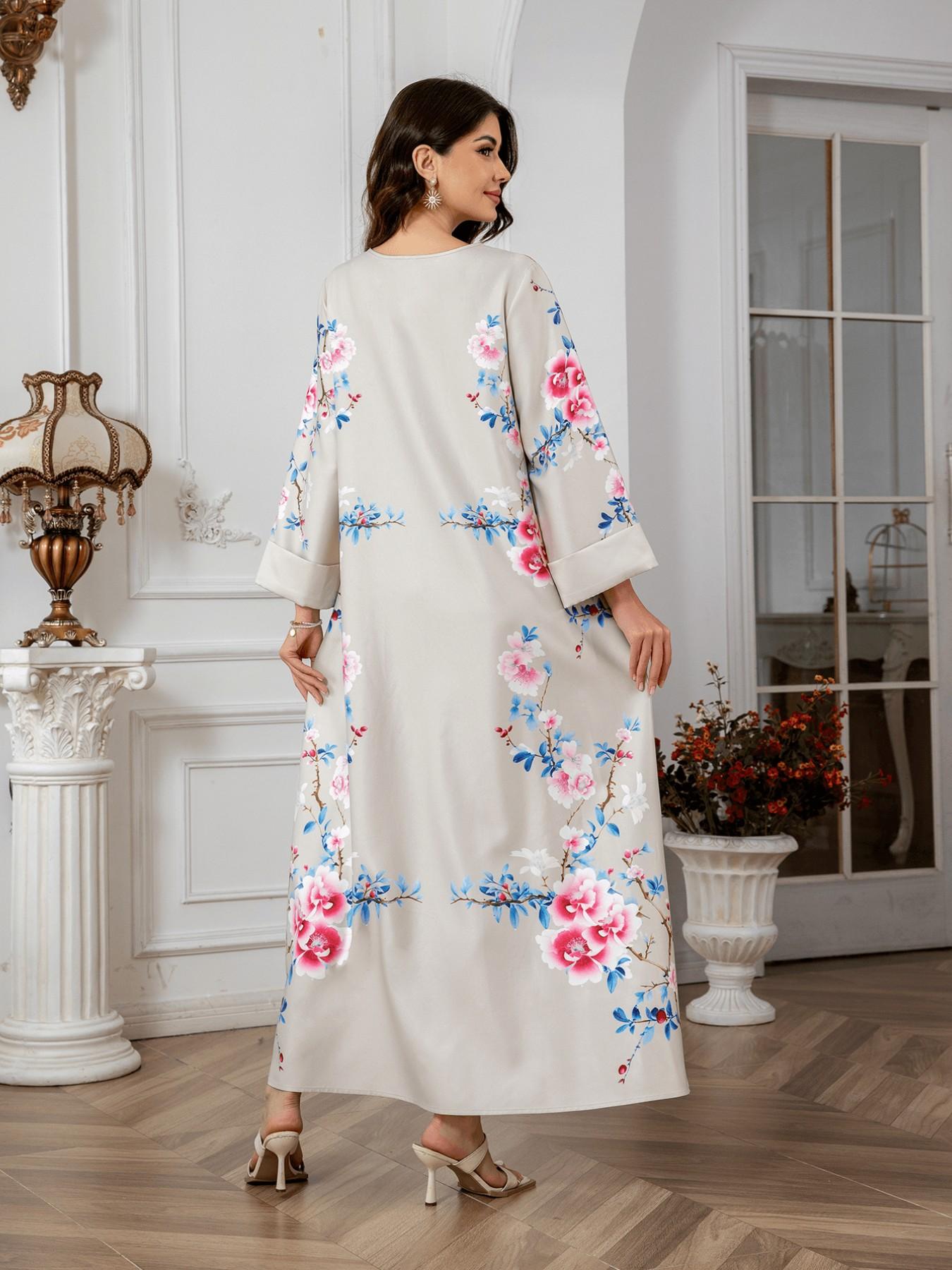 Cross - border Muslim Middle Eastern women's printed long dresses, foreign trade dresses, evening gowns with sequins