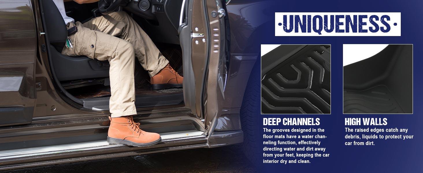 CROSSDESIGN  TPE Floor Mats Protection Liners Fits For 07-25 Toyota Tundra CrewMax Cab, Anti-Slip Waterpoof All Weather Liner 3-pc Black Upgrade version