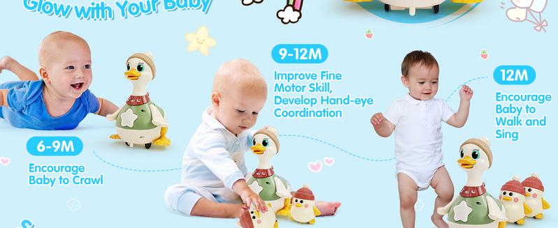 HOLA Musical Light Up 3 Pack Crawling Swinging Ducks Interactive Baby Toy with Exploration Motor Activities Developmental Tummy Time, Christmas Gifts, Sensory Stimulation Infant Toddler Toy Set for 1-3 Years Newborn Cute Gifts
