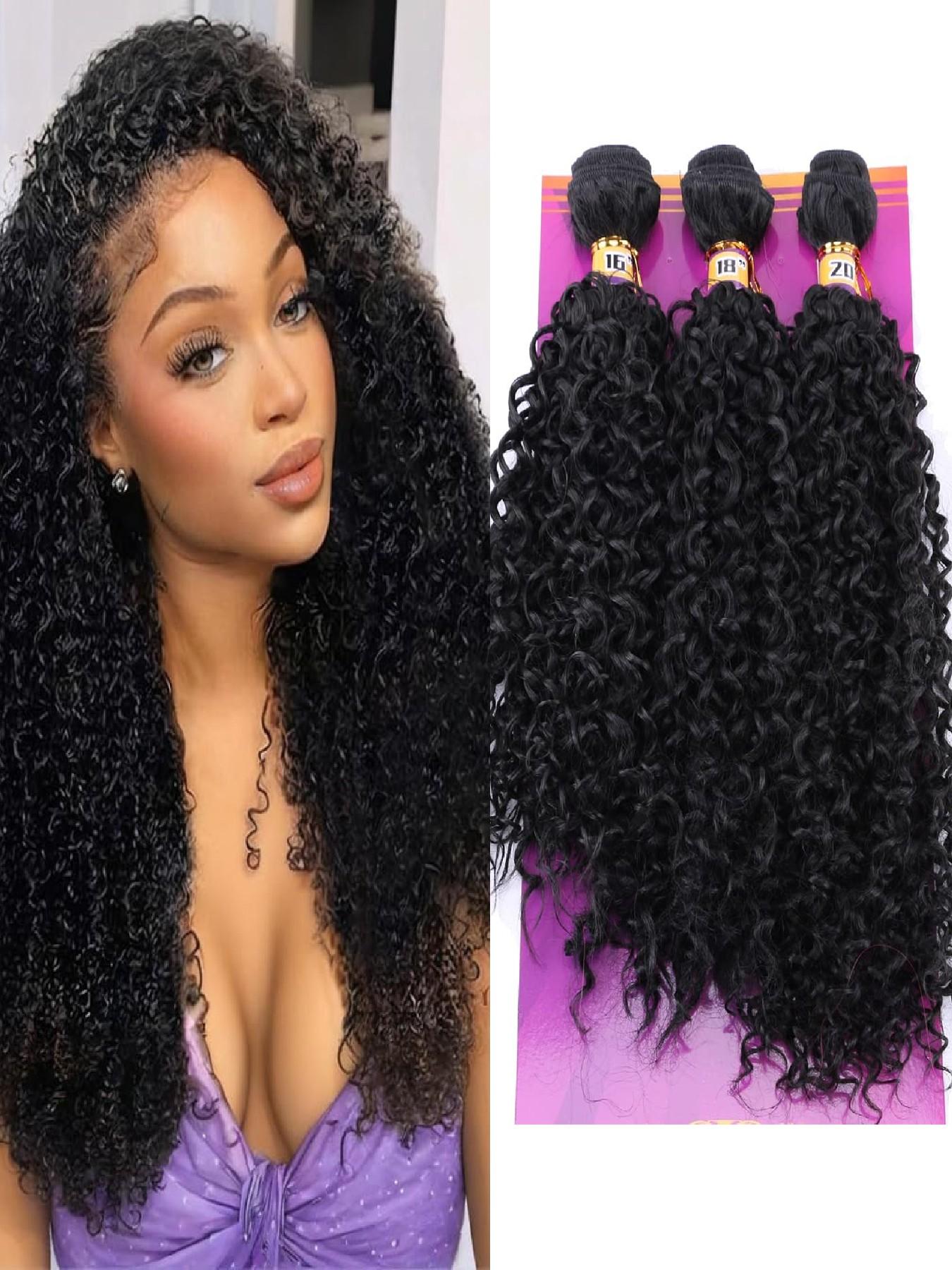 Kinky Curly Hair Bundles 16 18 20 Inches 3 Pieces One Pack Quick Weave Hair Bundles Soft Curly Synthetic Hair Extensions for Women