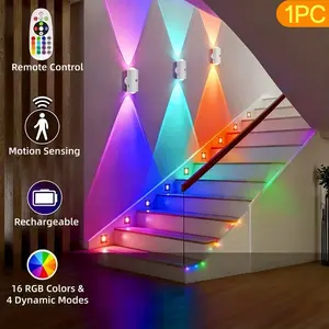 Wireless LED Spotlight with Motion Sensor and Remote Control, 3 Lighting Modes, RGB Color Changing, Magnetic Wall Mount, USB Charging, Indoor Room Lights, Led Lights Bedroom, Modern Mood Lighting