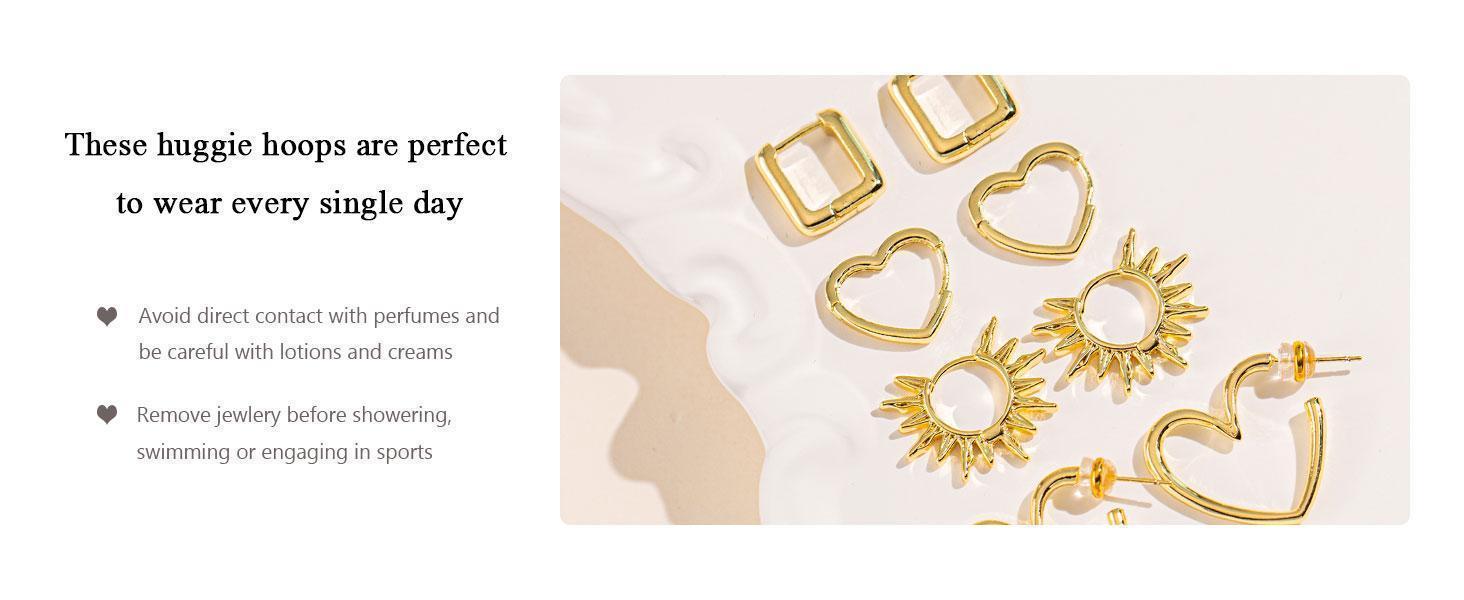 Gold Huggie Earrings for Women-14k Gold/Silver/Rose/Black Plated Heart Hoop Earrings Hypoallergenic Lightweight Hoops Gifts