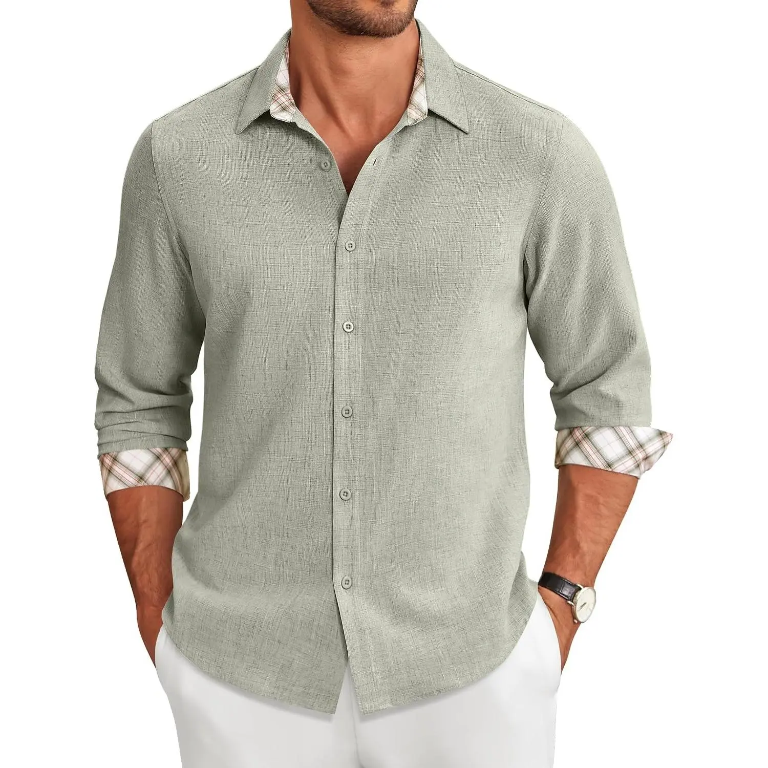 Men's Long Sleeve Button-Down Casual Untucked Regular Fit Dress ShirtGift