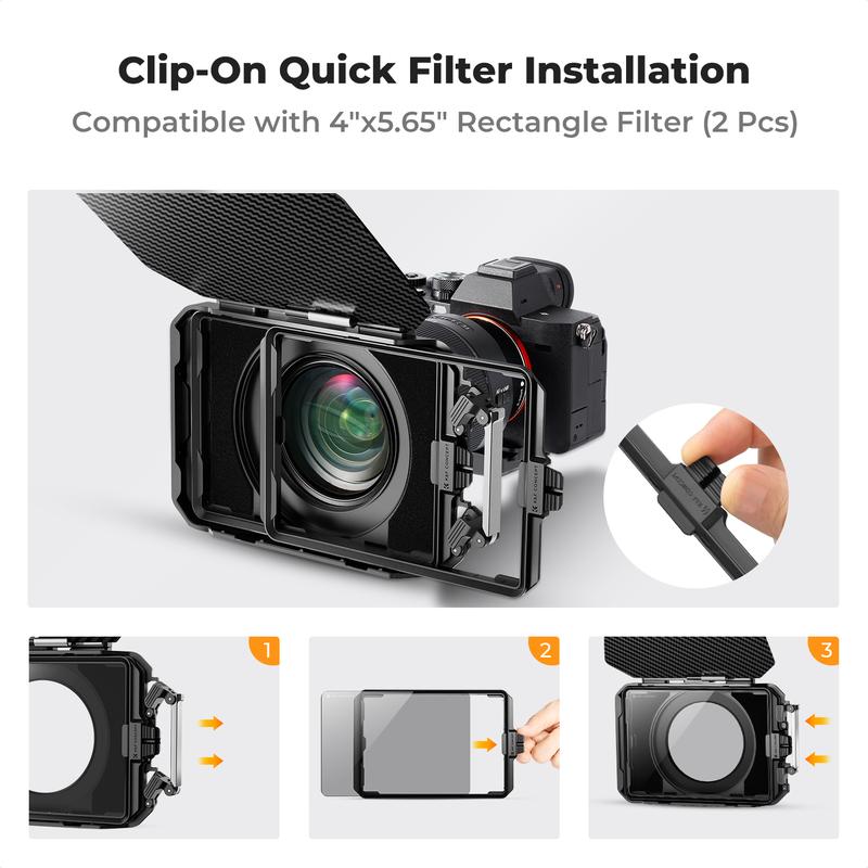 [K&F CONCEPT]Matte Box, DSLR Camera Matte Box with Carbon Fiber Top Flag, with 67/72/77/82/95mm Adapter Rings for 4x5.65 ND UV Filter/Circular Filter