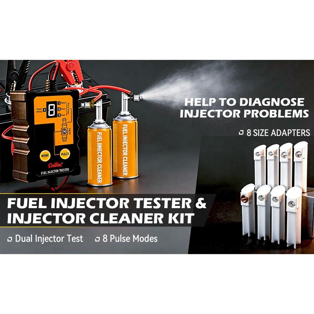 Creator Fuel Injector Testing and Cleaning Tool Kit, 8 Pulse Modes, 4-Wire Dual-Channel Simultaneous Testing, 8 Adapter Sizes, 12V/5V Output for DIY Auto Repair