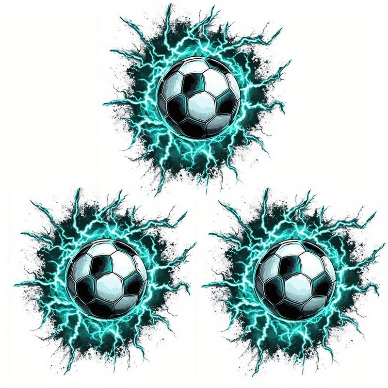 3 Pack Lightning Soccer Heat Transfer Vinyl Patches DIY Iron on Stickers for T Shirts Pillows Decor Colorful Durable Washerproof for Tee Hoodies Jeans Bags Hats