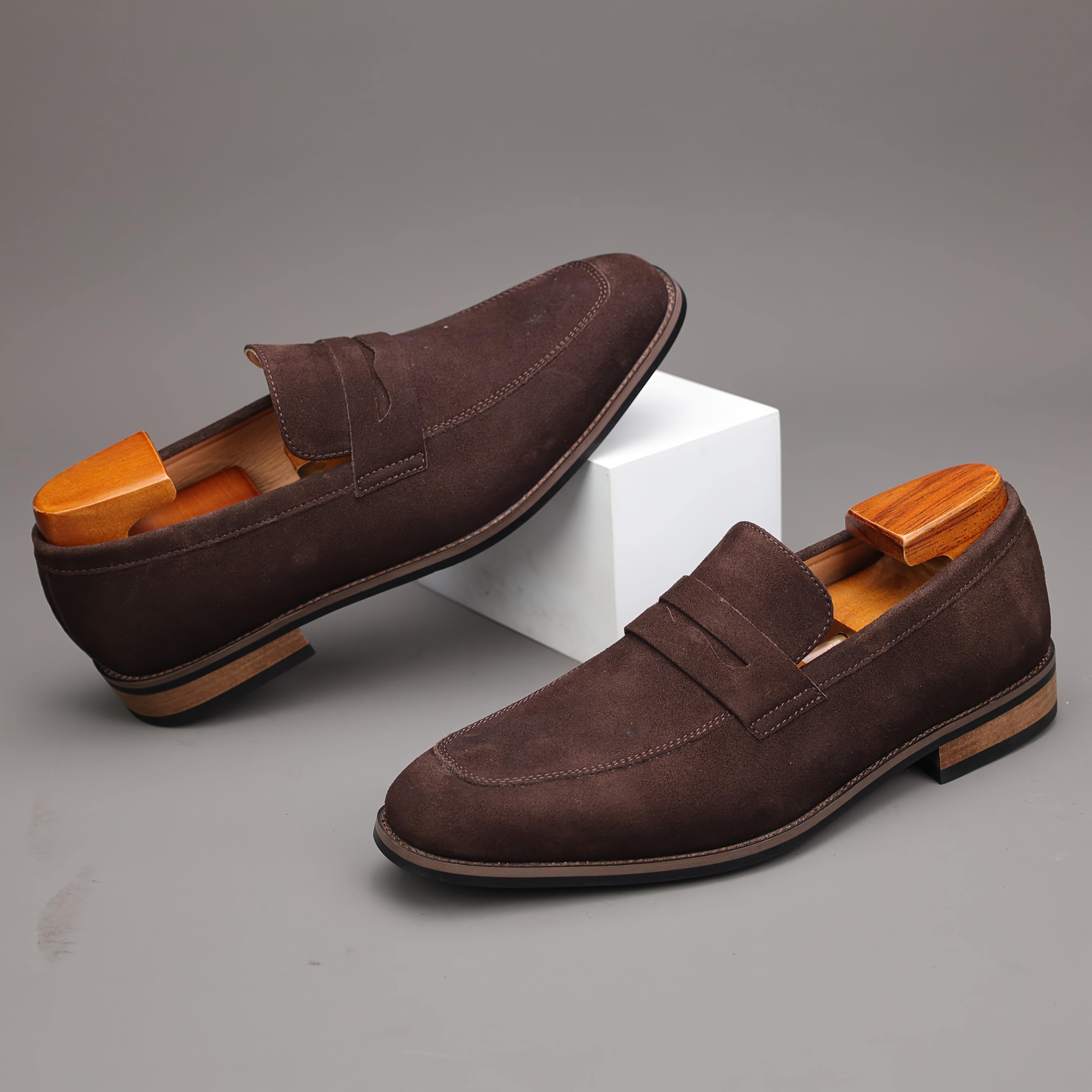 Men's Top Grain Cow Upper Slip On Penny Loafer Shoes, Elegant Comfy Non Slip Rubber Sole Dress Shoes, Men's Footwear,Real Shoes,size7-14