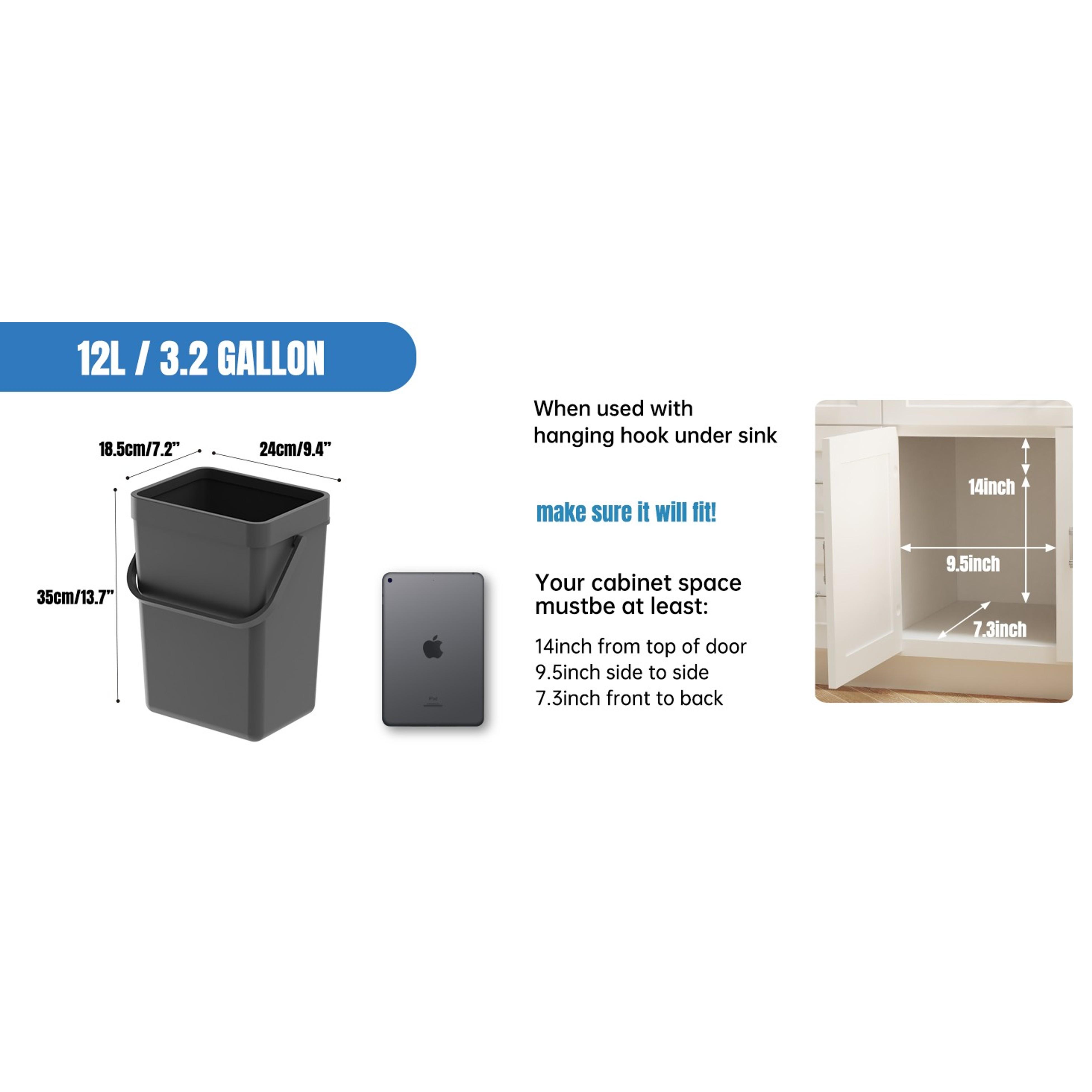 Under Sink Trash Can,Kitchen Compost Bin, 3.2 Gallon/12L, Black | Hanging Garbage Can for Kitchen/Bathroom/Cupboard,Wall Mounted, Plastic Food Waste Bin, RV Trash Can Under Sink Trash Can,Kitchen Compost Bin, 3.2 Gallon/12L, Black | Hanging Garbage Can for Kitchen/Bathroom/Cupboard,Wall Mounted, Plastic Food Waste Bin, RV Trash Can
