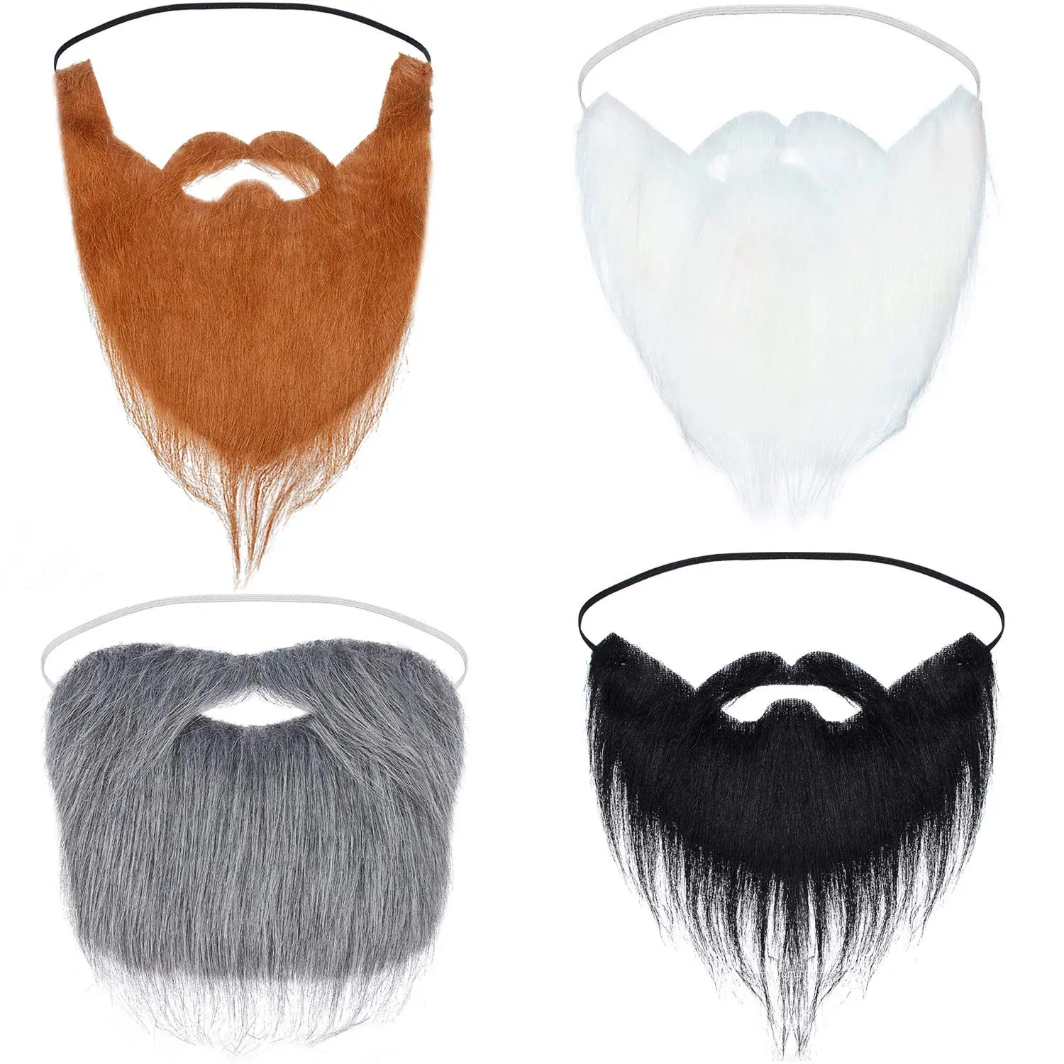 4 Pcs Fake Beard Set - Long Wizard Beards, Funny False Mustache & Whisker Facial Hair Accessories for Halloween Costume Party(Gift)