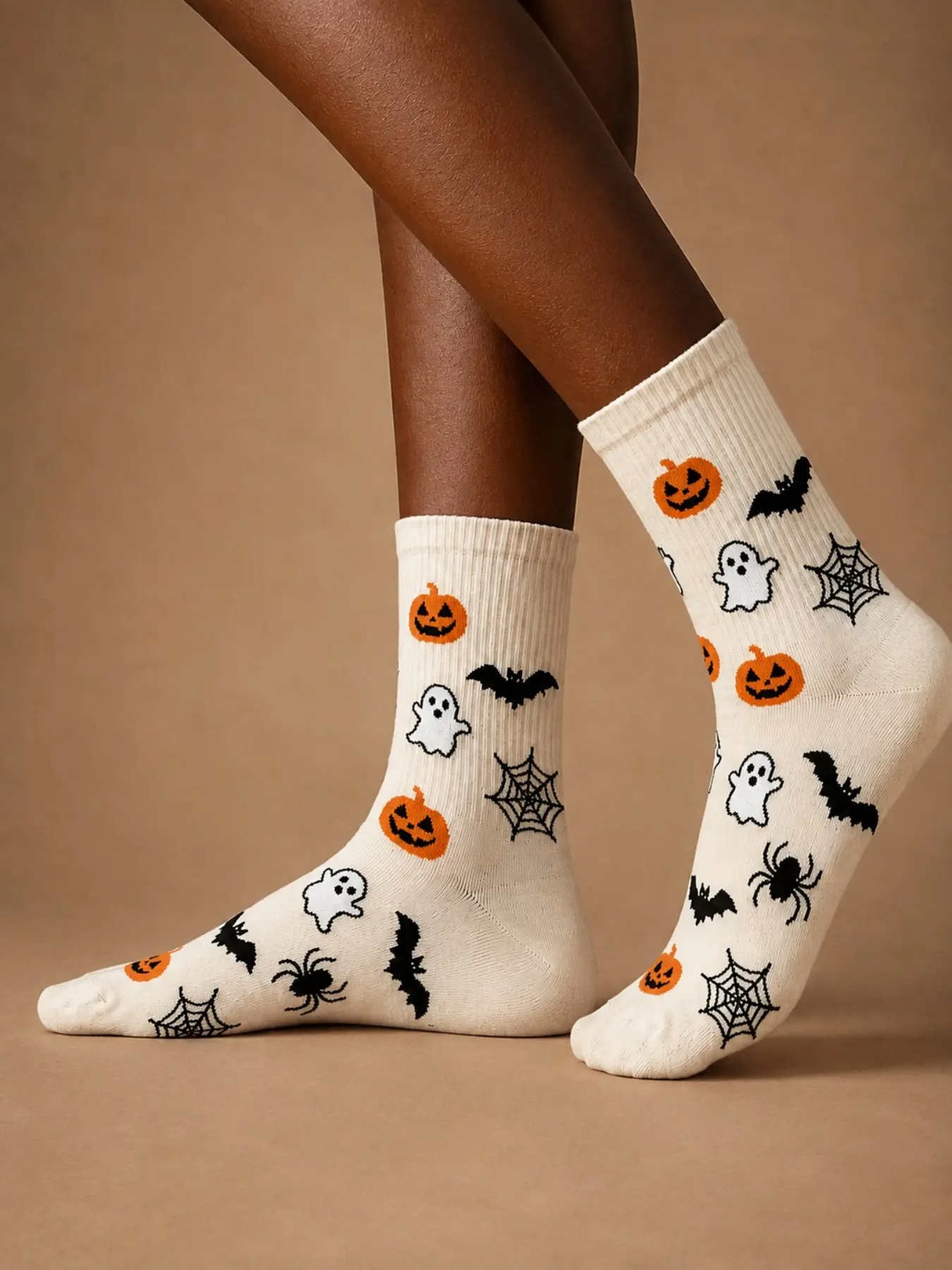 5 Pairs Halloween Cartoon Crew Socks, Pumpkin Ghost Bat Spider Web Print Casual Socks for Women Men, Daily Party Wear