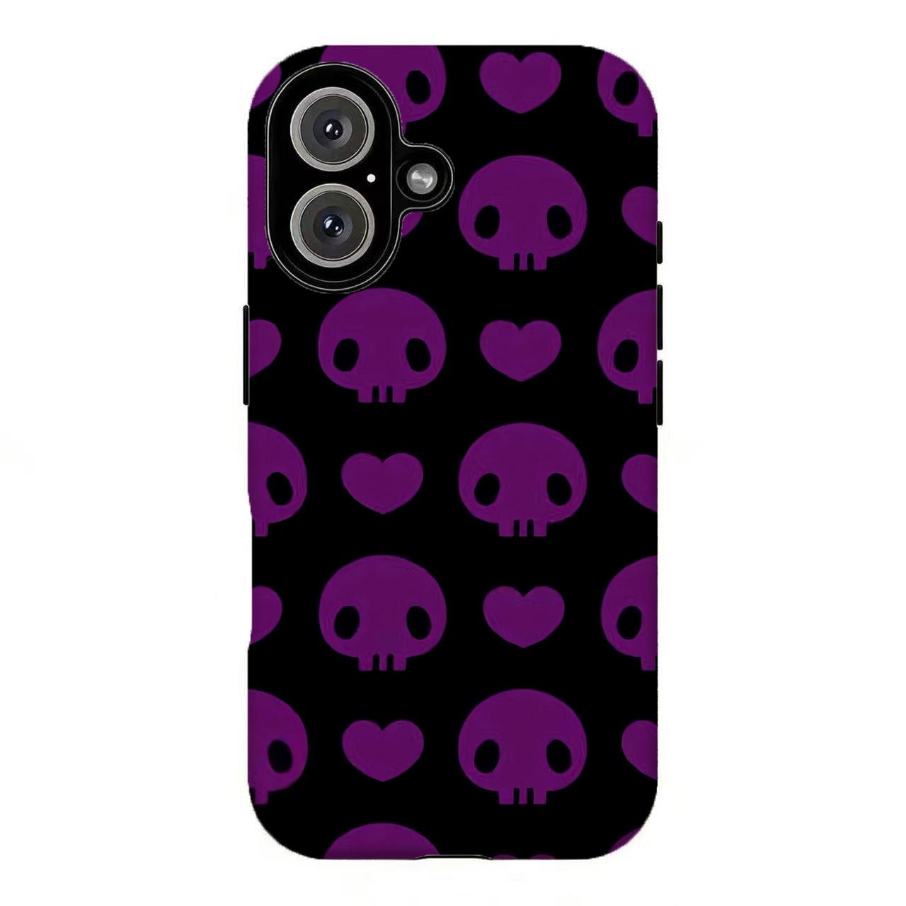 FL-Y2k Emo Skull & Heart Phone Case,Y2K Kawaii Aesthetic Protective Cover For iPhone 11 12 13 14 15 16 17 Air Pro Max for Samsung S26 S25 S24 S23 S22 S21 Case,Gift for her/him