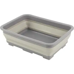 Collapsible Bucket for Cleaning - 7.27L Foldable Wash Bin Dish Tub - Collapsible Wash Basin or Camping Sink for Beach, Tailgating, or Soaking Laundry - Cleaning Supplies by Wakeman (Gray)