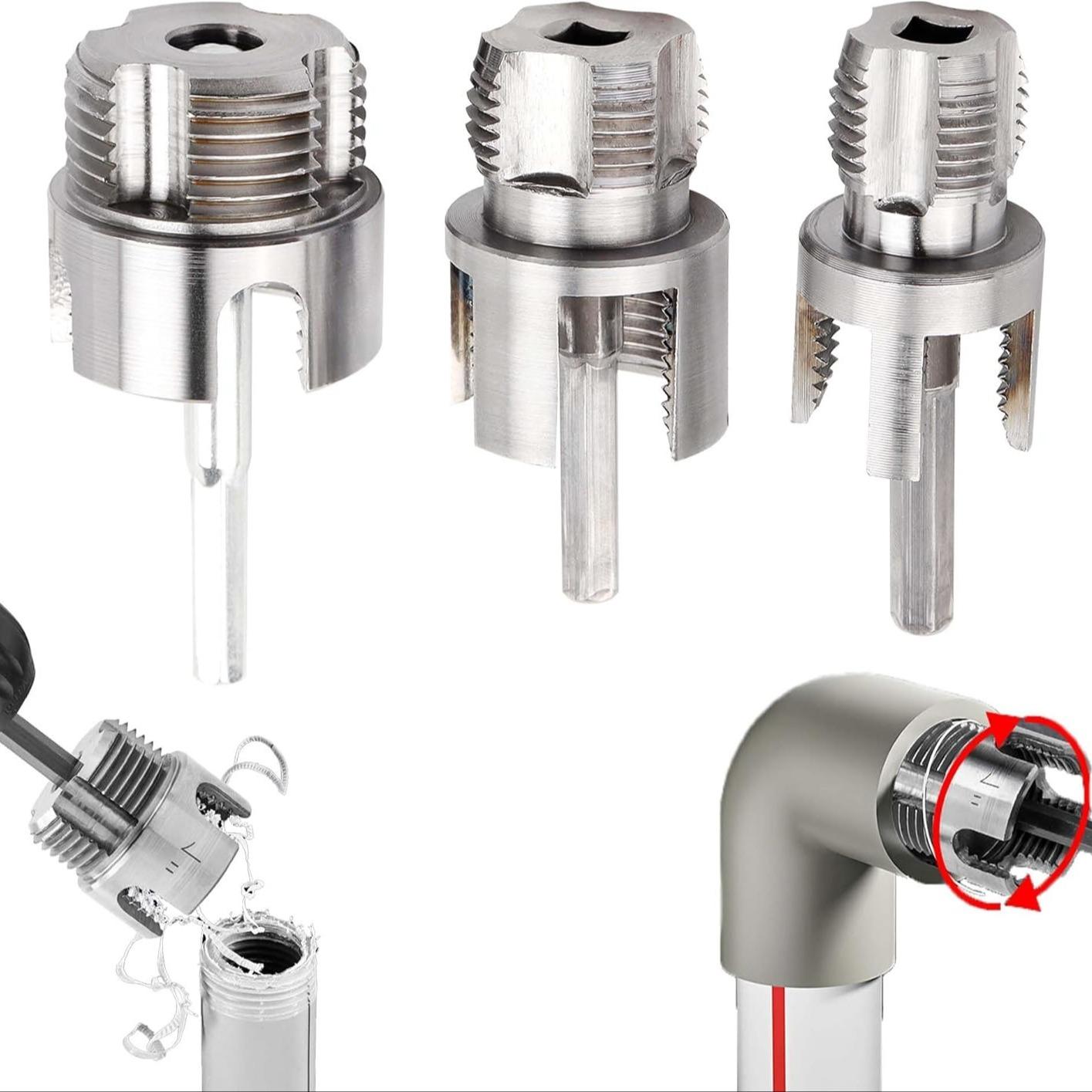 Professional Integrated Pipe Threading Tool Set, Internal & External Thread Maker for Ppr/PVC Pipes, Fits Multiple 1/2", 3/4", 1" Pipes, Works with Electric Drills