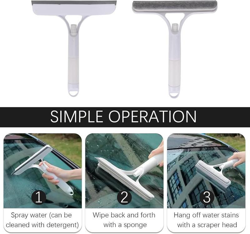 3 in 1 Window Cleaning Scraper, Squeegee andScrubber with Spray, Multifunctional HouseholdCleaning Tool, Car WindshieldCleaner,Lightweight Silicone Microfiber Wipe Glass White glass  squeegee 3  in  1  tool Yellow 3  in  1  squeegee 3  in  1  glass