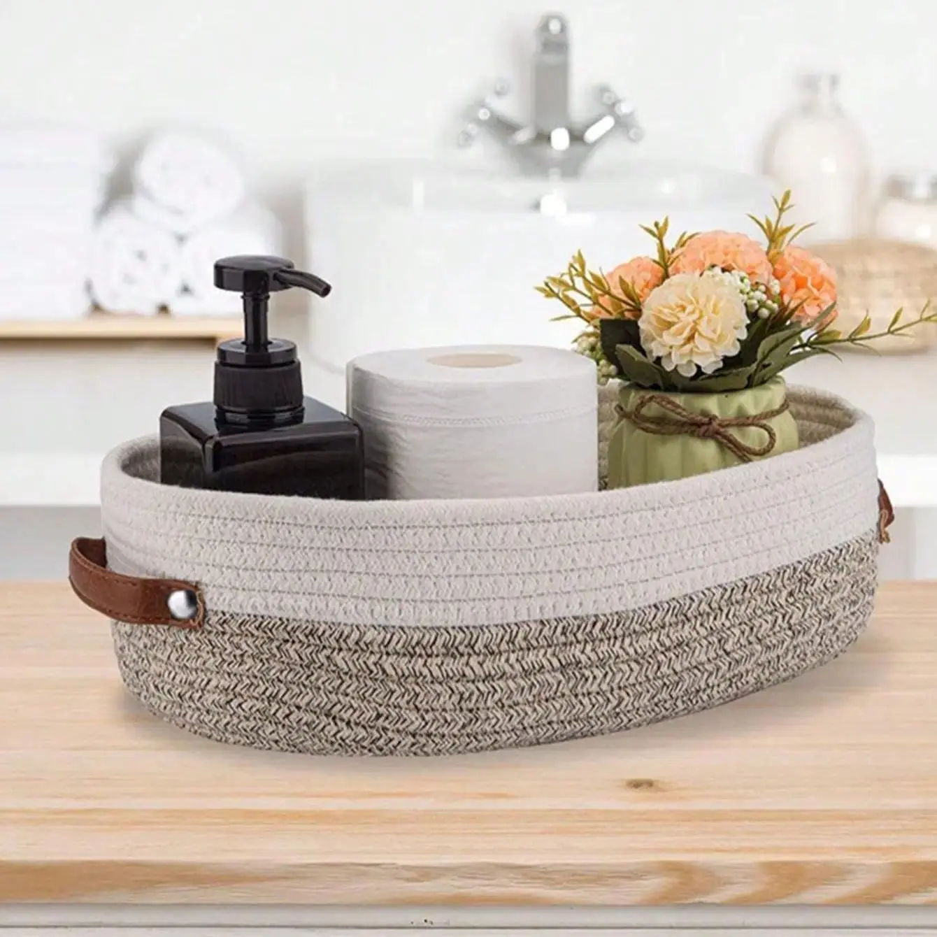 Boho Style Woven Storage Basket, Decorative Bathroom Organizer, Toiletries Basket, Multi-Purpose Household Essentials, Bohemian Basket, Durable & Stylish Design