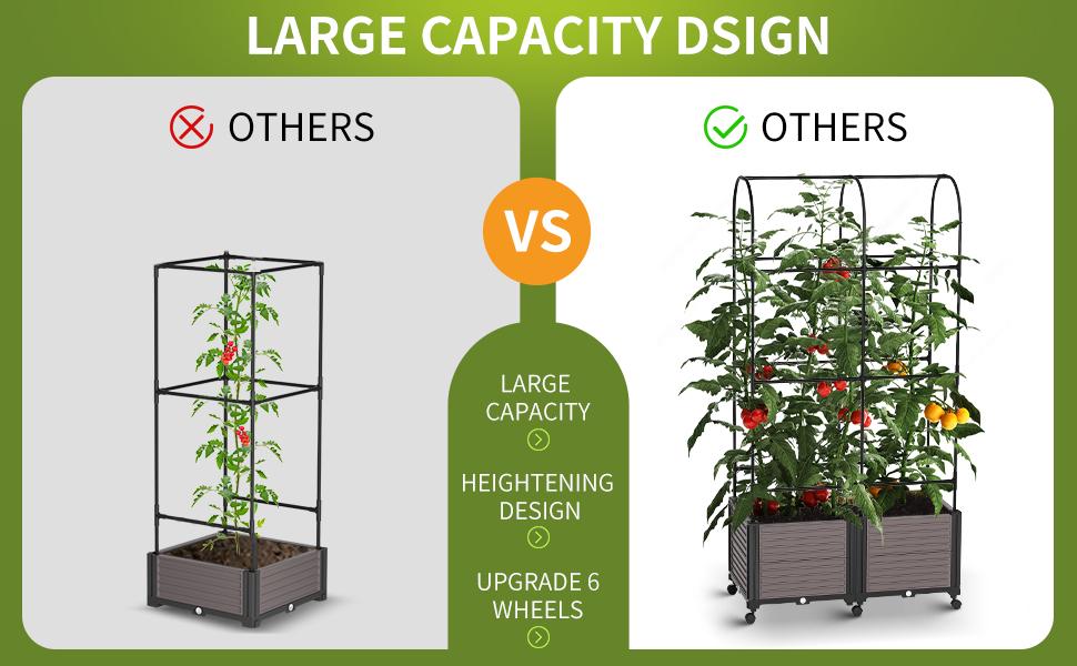 MOPHOTO Raised Garden Bed Planter Box with Trellis for Climbing Vegetables Plants, Tomatoes Planters Outdoor Tomato Cage with Wheels, Indoor Outdoor Use
