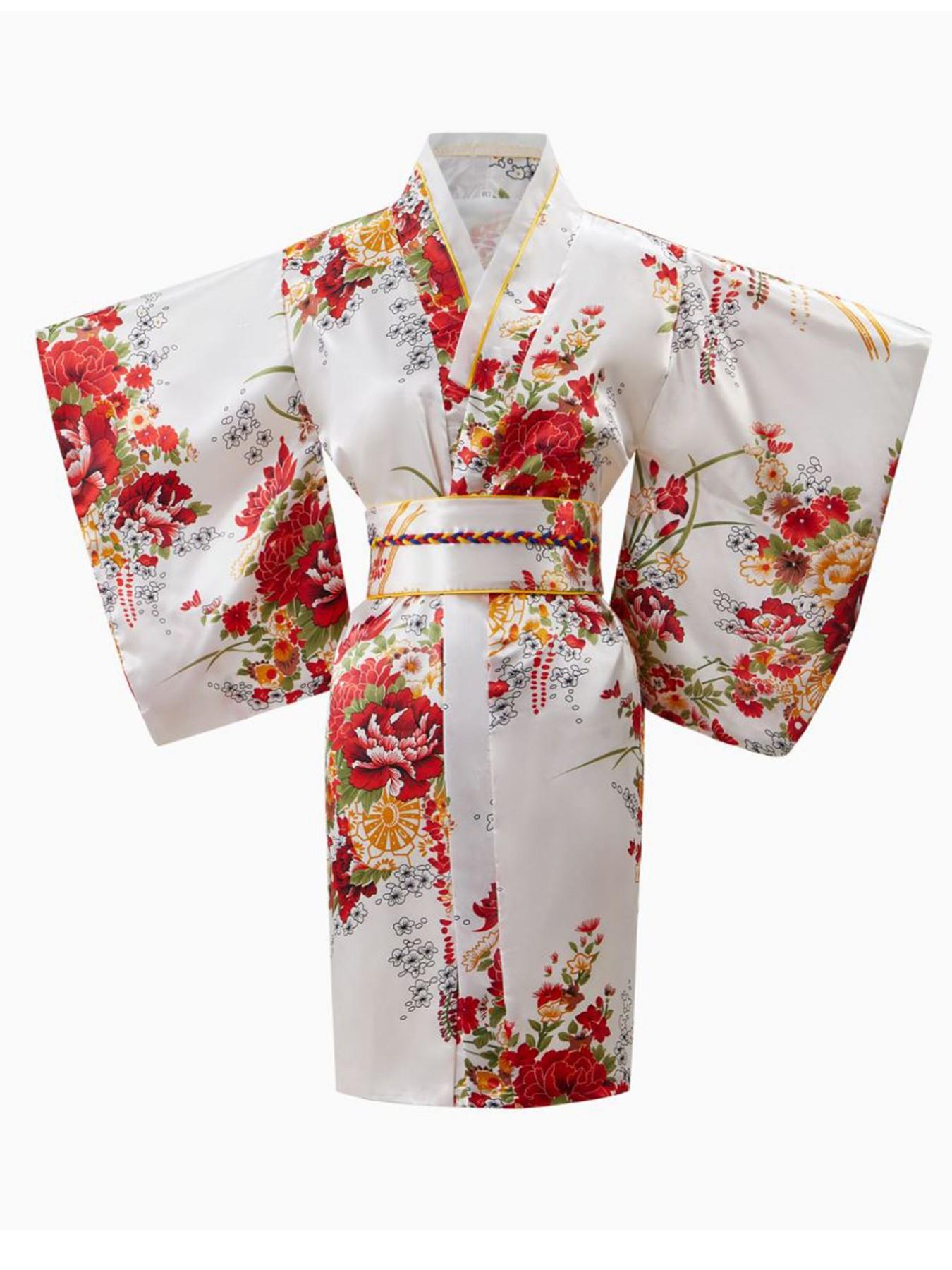 Girls Japanese Floral Satin Kimono Robe Kids Yukata Dress with Obi Children’s Bathrobe Traditional Costume for Cosplay Birthday Party  Photoshoots Cultural Festival School Event Photoshoots & Daily Loungewear Ideal Gift for Girls