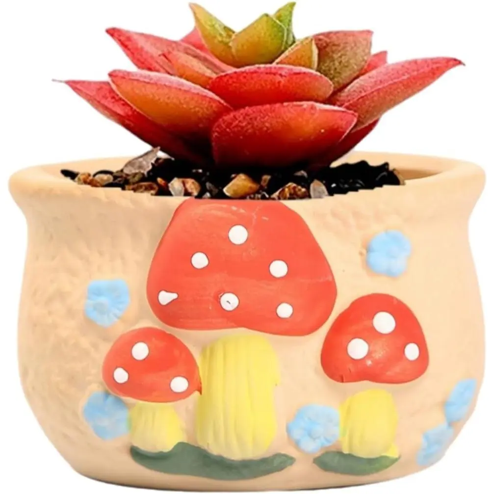 4 inch Succulent Planter, Ceramic Colored Mushroom Planter Cute Cactus Bonsai Flower Pots for  Decor and Office Desk Decoration