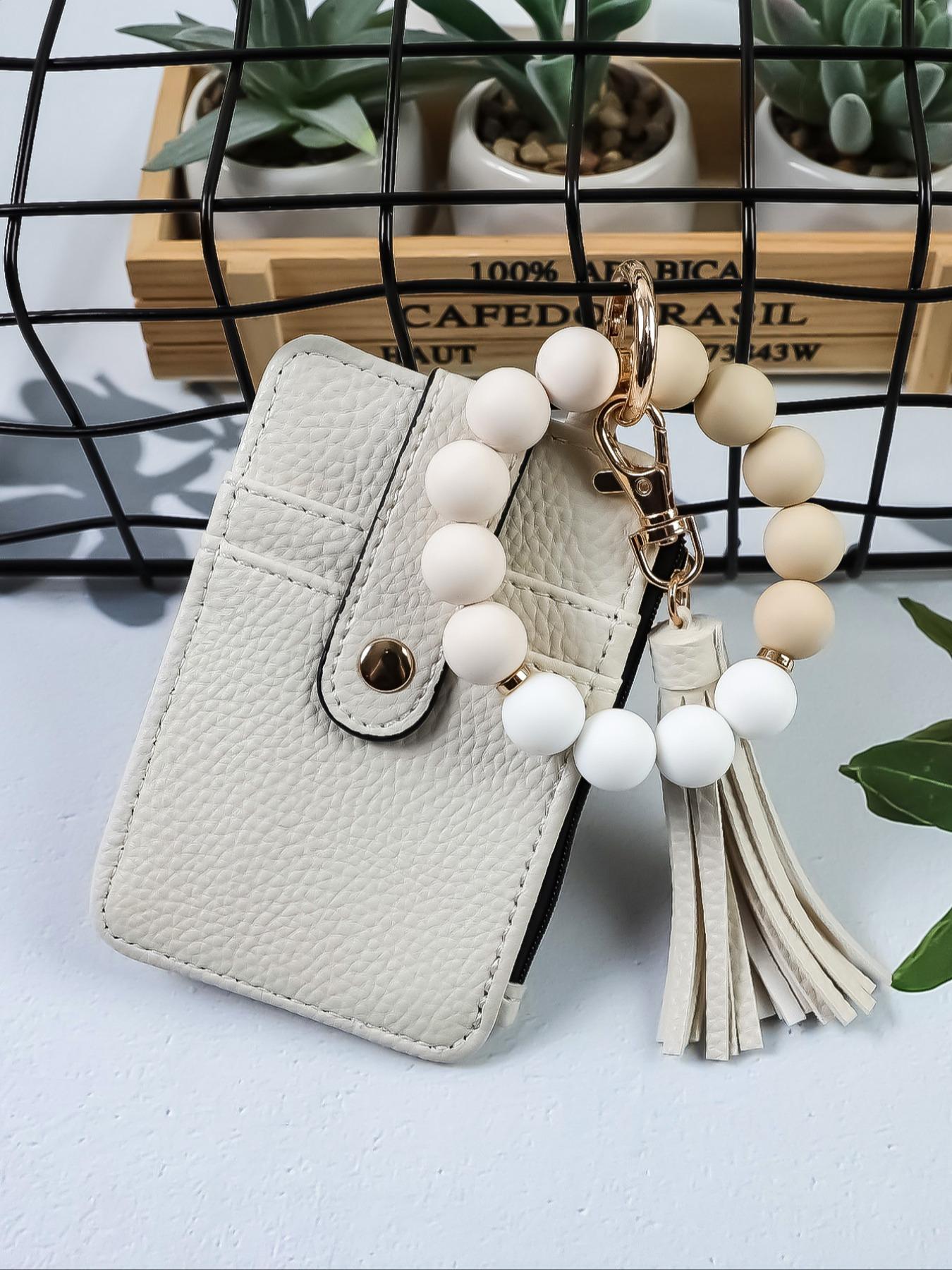 1pcs minimalist style, featuring marble-patterned silicone beads handcrafted into a western cowboy bag, wrist keychain, women's wallet card holder, bracelet key ring, Keychain Wristlet, perfect gift for friends or mothers