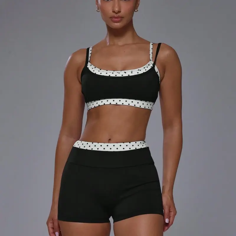 Trendy Colorblock Yoga Set, Sleeveless Tank Top with Padded Bra, High-Waisted Shorts, Quick-Dry Women's Sportswear for Fall and Winter