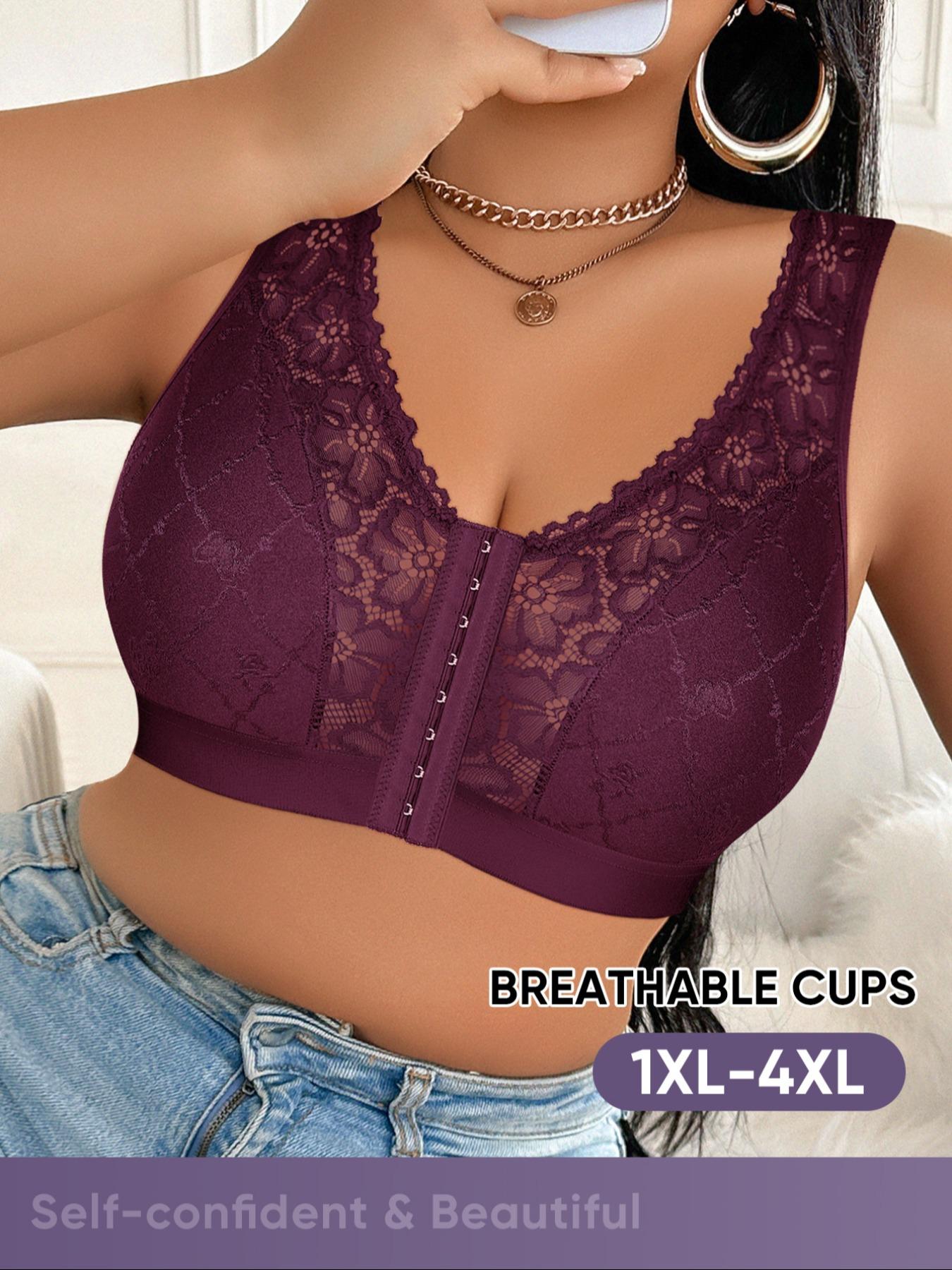 Plus Size Women's Wireless Bra Set, Full Coverage Soft Fabric, Medium Support, Casual Plain Design, Unlined, All Seasons, Supportive Bra