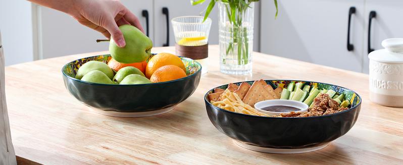 vancasso Pasta Bowls, Ceramic Salad Bowls, Soup Bowls, Pasta Plates, Bohemian Decorative Bowls for Salad, Fruit, Pasta and Dinner, Serving Dishes Set for Party, Dishwasher & Microwave Safe Tableware