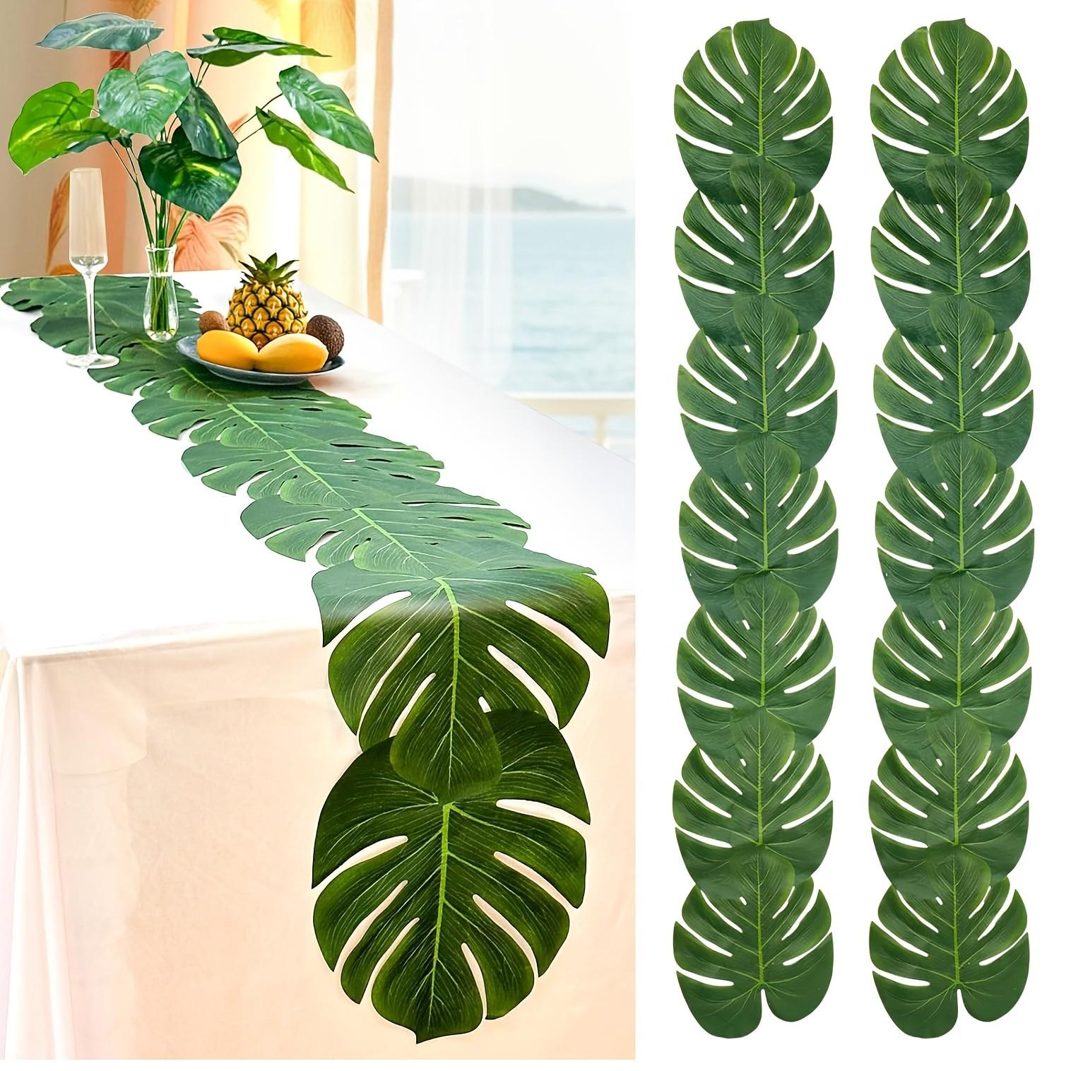 Nordic Artificial Monstera Table Runner, Tropical Hawaiian Party Decor, Faux Plant Table Accessory, Home Kitchen Decoration
