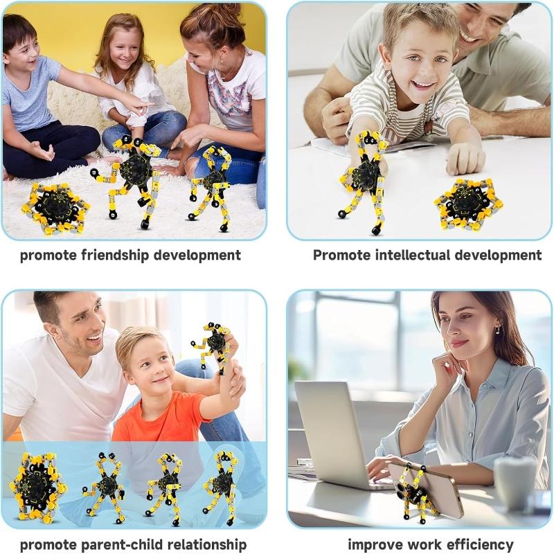 4 Packs / 8 Packs Funny Sensory Fidget Toys, Transformable Chain Robot Finger Toy DIY Deformation Robot Mechanical Spinners Twister Fingertip Stress Relief Gyro Toy for Kids Adults Basket Stuffers Christmas Birthday gifts Alien Decompression Squeeze