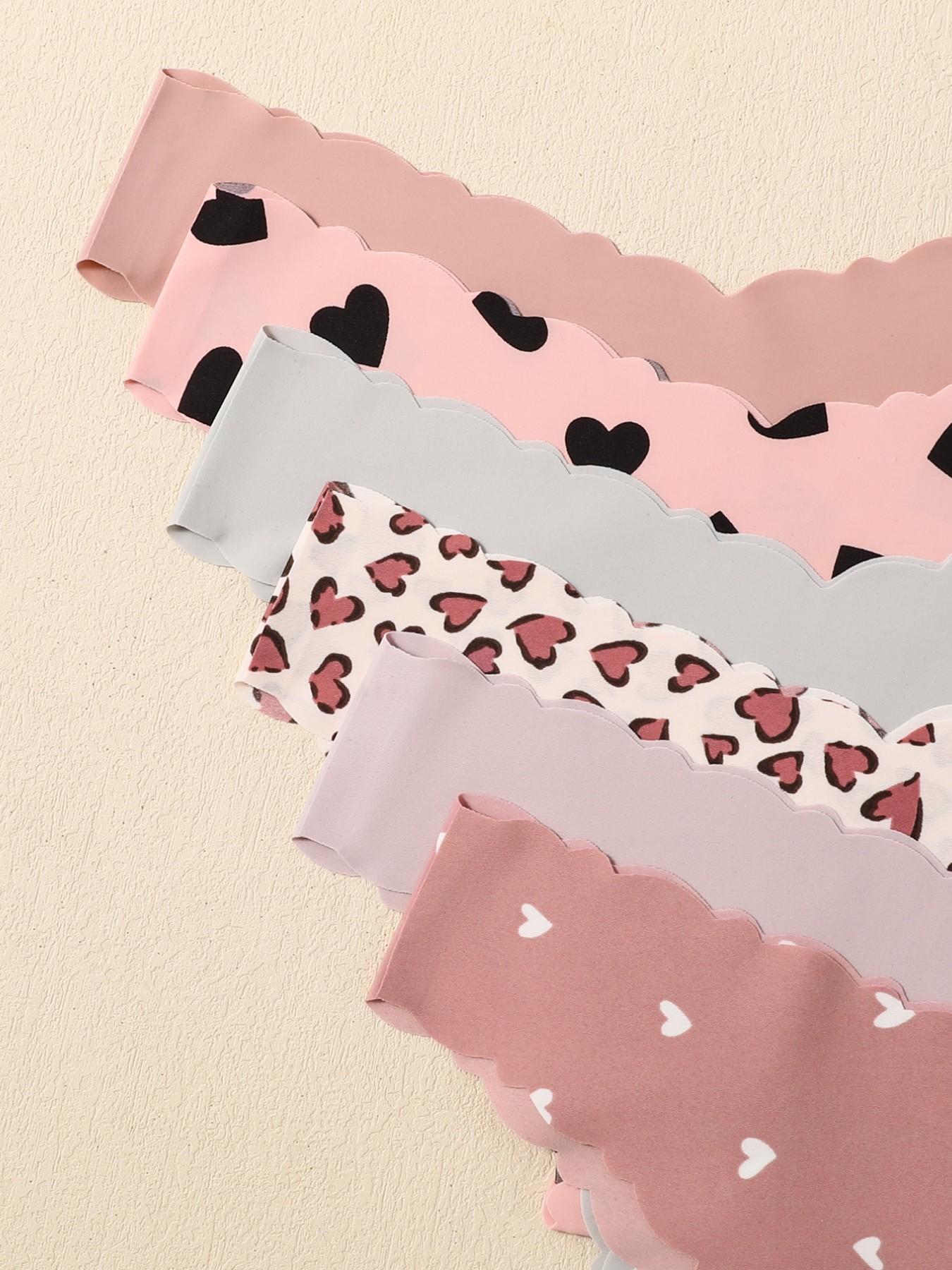 6-Pack Cute Heart & Leopard Print Women's Underwear, High-Quality Designer Briefs with Wavy Edge Design, Perfect Valentine's Day Gift