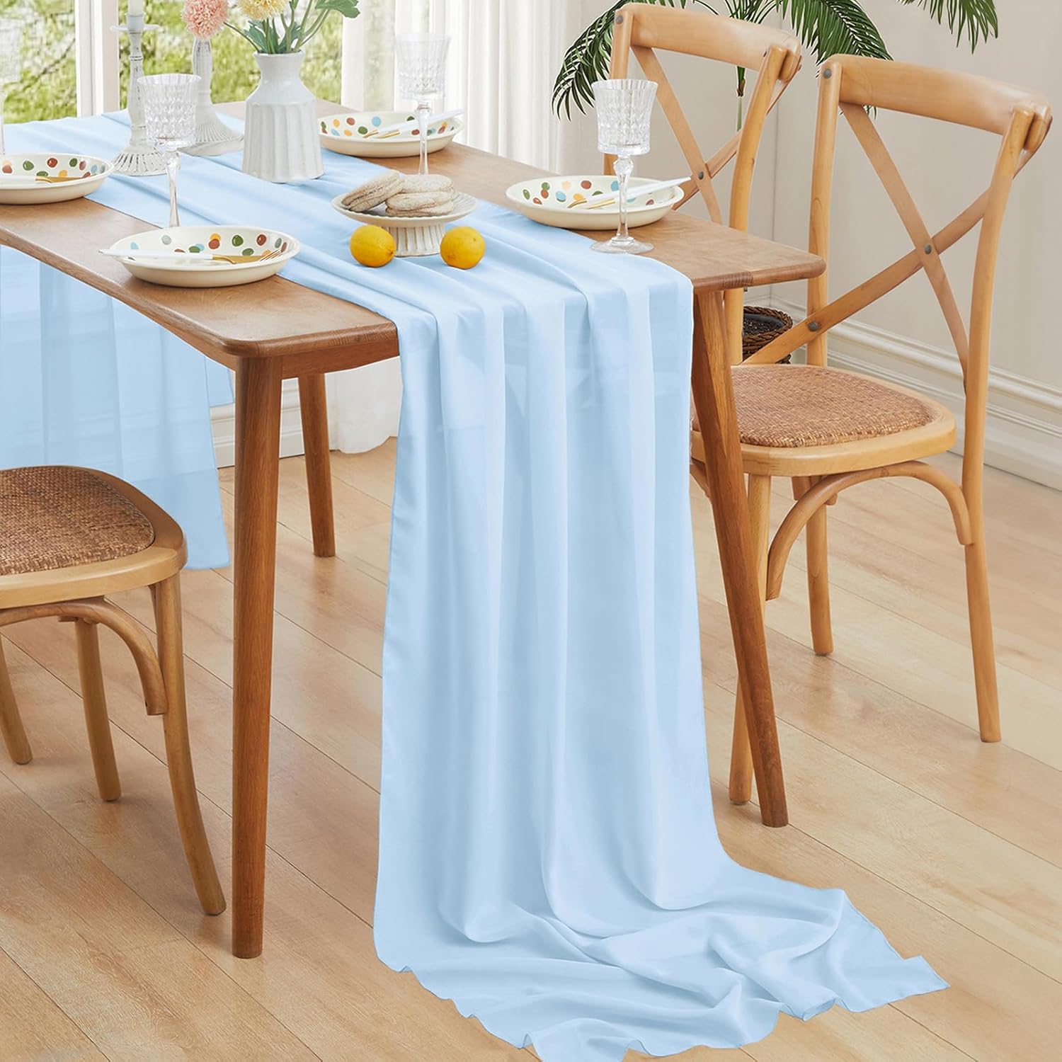 Solid Color Table Runner, Modern Simple Chiffon Table Runner, Decorative Tablecloth for Home Kitchen Dining Room Wedding Party