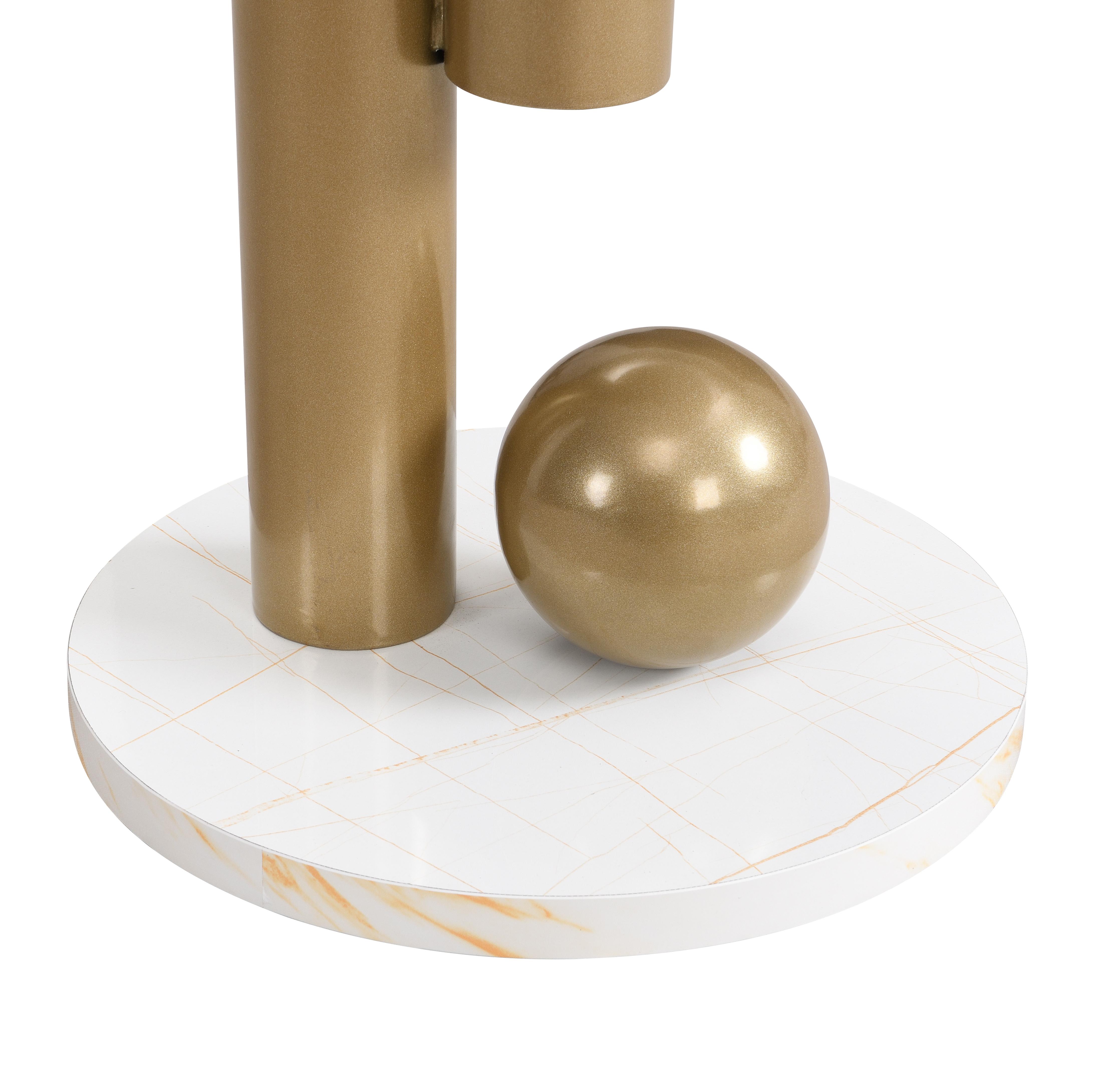 Nesting Coffee Table Set of 2, Living Room Oval Center Table and Round End Table Set, White Faux Marble Top Gold Metal Base