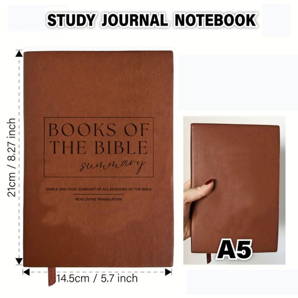 Leather Hardcover Bible Summary Notebook - 200-Page Christian Study Planner with One-Page Overviews of All 66 Books, New Living Translation Reference, Scripture Journal for Sermon Notes & Faith Growth