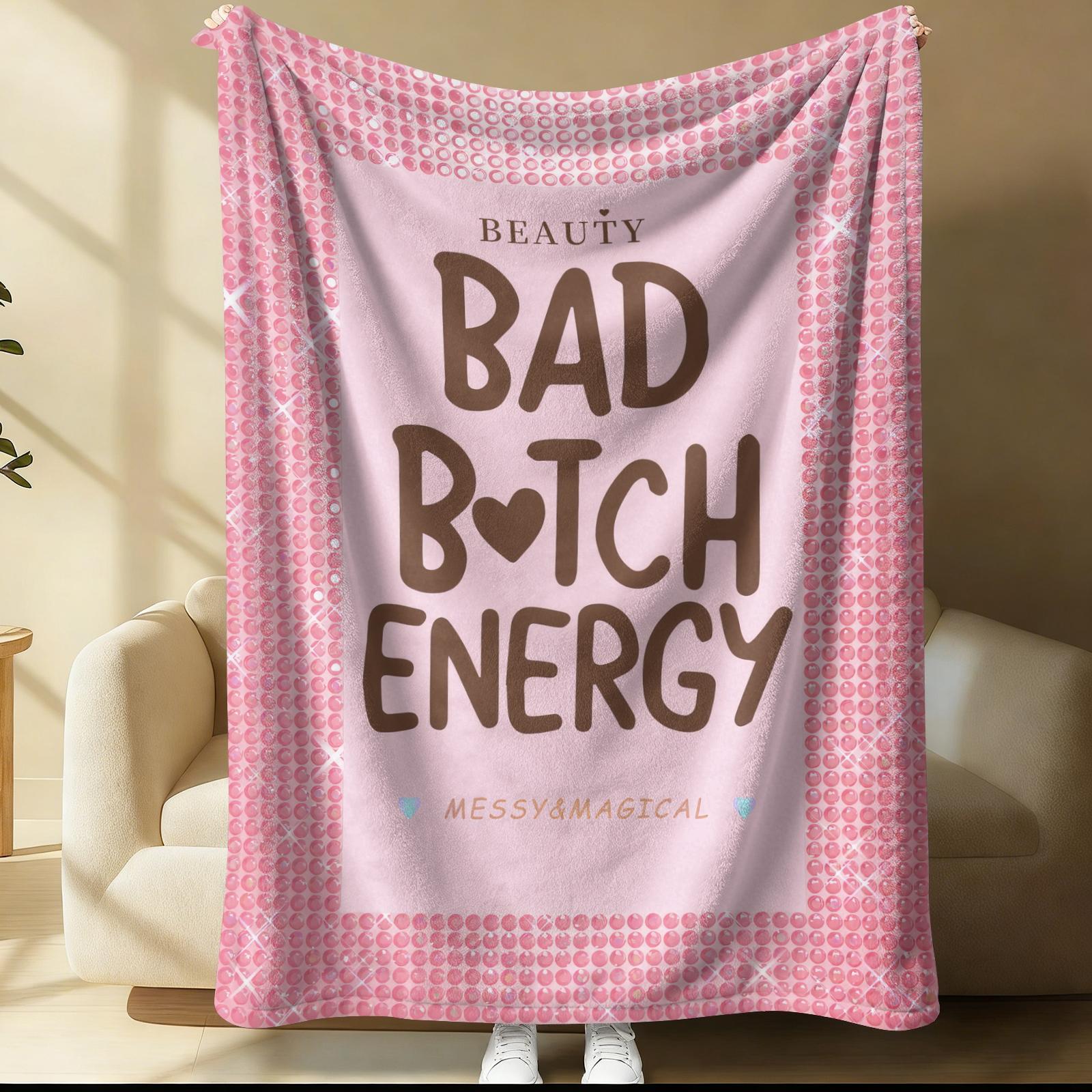 Bad Bitch Energy Flannel Blanket, Y2K Coquette Funny Slogan Cherry Popsicle Throw Blanket, Ultra Soft Warm Blanket for Teen Girls Women, Cute Girly Aesthetic Gift Blanket, Cozy for Couch Bed Sofa Bedroom Dorm