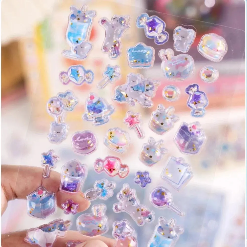 4pcs Kawaii Japanese Cartoon Candy 3D Crystal Relief Stickers Fashion Girl DIY Phone Case Water Cup Decoration Stickers Kid Gift