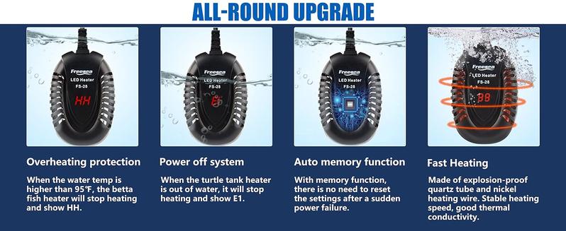 FREESEA Aquarium Fish Tank Heater: 100W Small Submersible Turtle Heater with Adjustable Temperature External Controller for Betta | Saltwater | Freshwater | 10-20 Gallon Mini Submersible Aquarium Heater Adjustable USB gallon tank