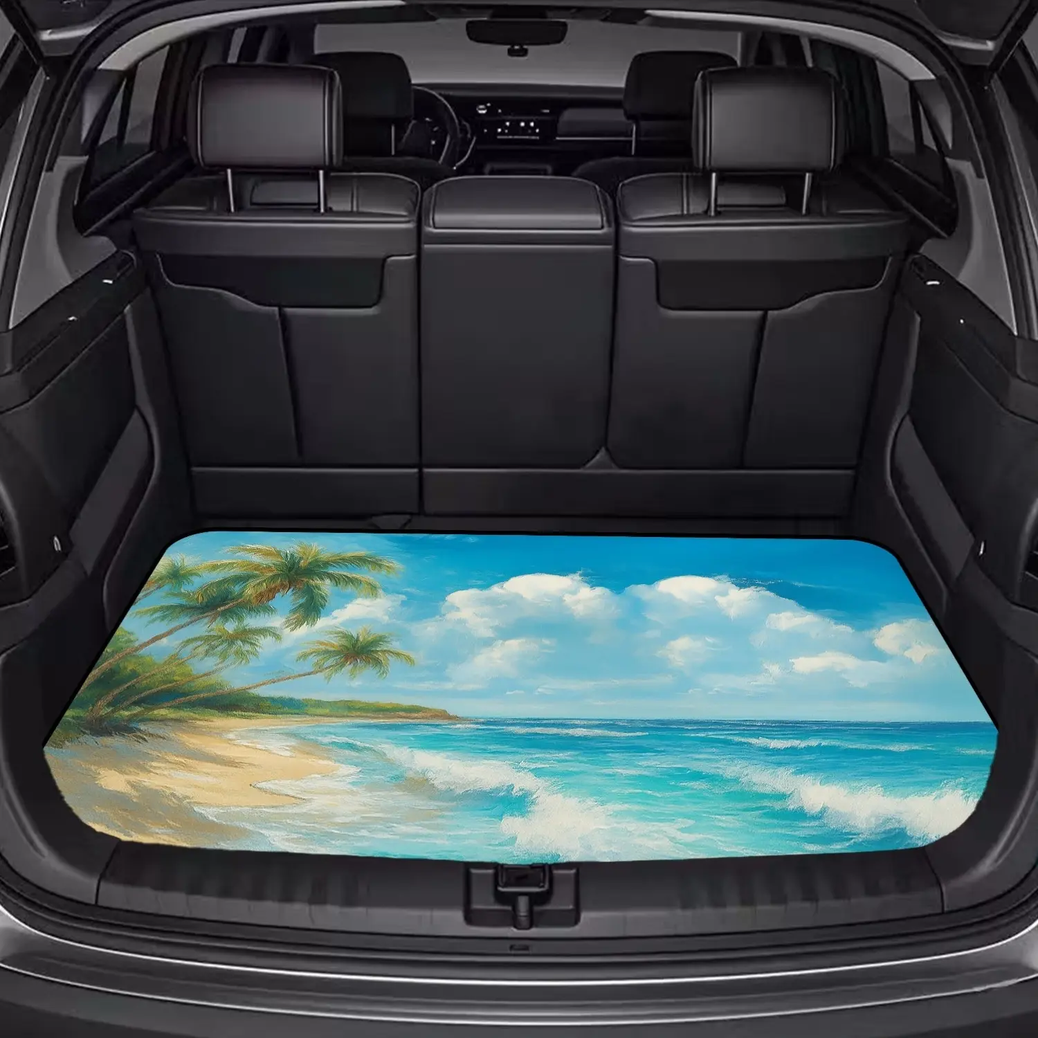 1pc Summer Beach Style Polyester Coconut Print Travel Trunk Mat - Easy Install, Compatible with Various Cars, Keeps Clean & Dry, Enhances Vehicle Interior Decor