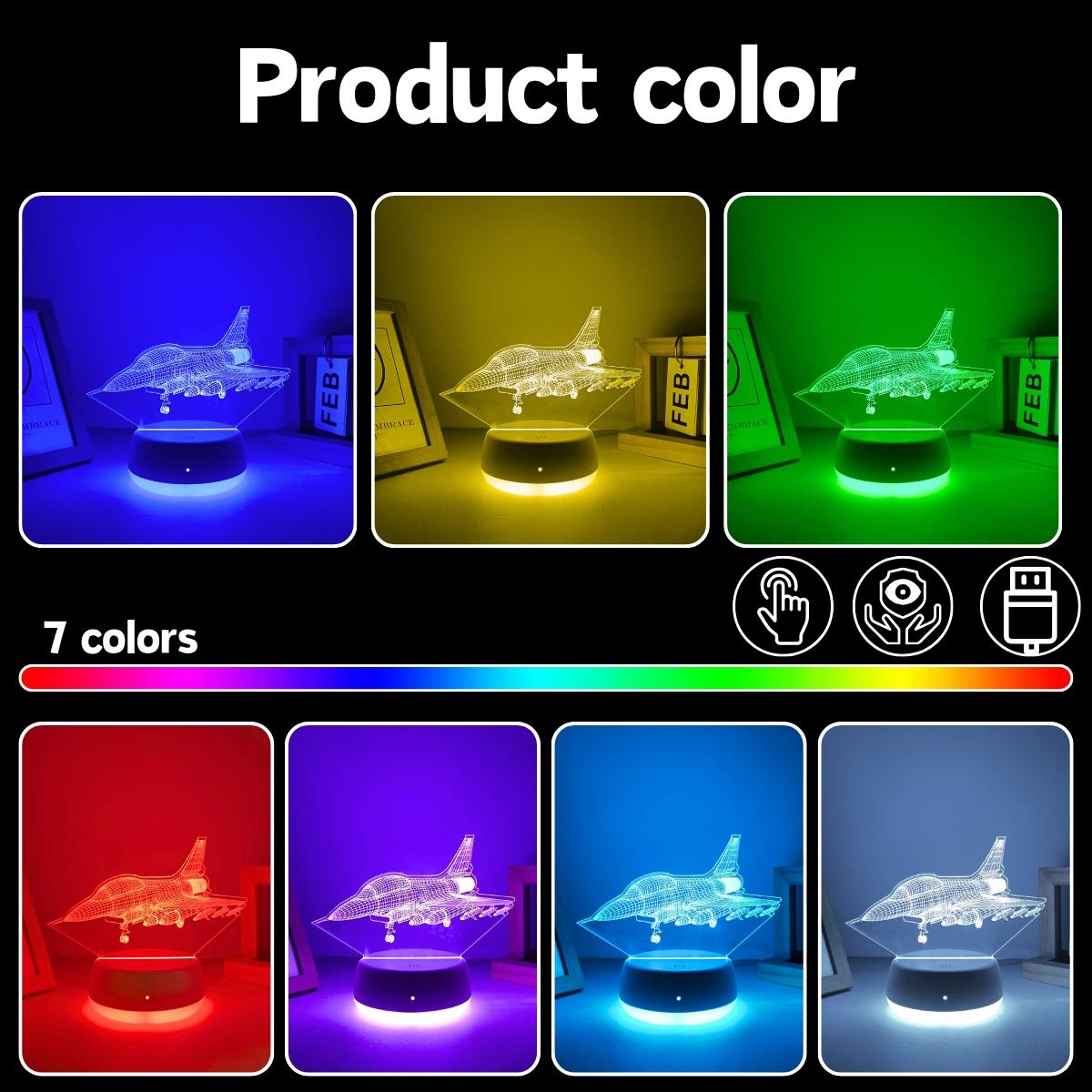 1pc Fighter Jet 3D Night Light, USB Powered Touch Switch, Color Changing LED Lamp, Indoor Decorative Light for Bedroom Living Room Decor, Ideal Gift