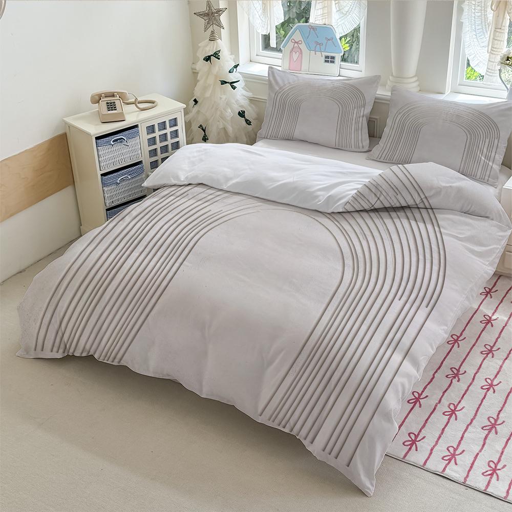 3pcs Arched lines on beige background bedding set (1*Duvet Cover + 2*Pillowcase, Without Core)+The fabric is soft, comfortable and breathable for bedroom guest room hotel dormitory rooms