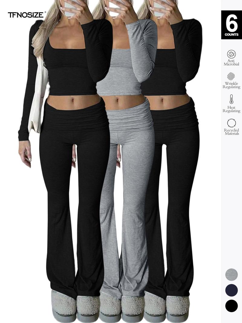 Women's 2-Piece Loungewear Set, Sexy Slim Fit, All-Season Comfort, Moderate Fabric, Ideal for Daily & Fitness, Plain Style