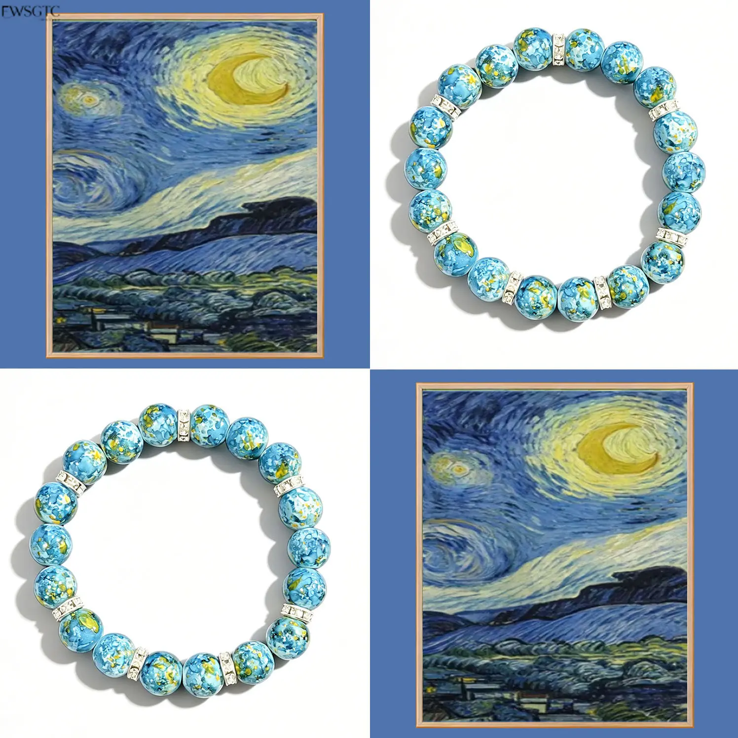 Art‑Inspired Round‑Bead Stretch Beaded Bracelet for Women, Vintage Artistic‑Pattern Boho Hand‑Crafted Wrist Jewelry, Stackable Crystal‑Accent Ornament for Daily Styling, Party Occasions & Sentimental Gift‑Giving