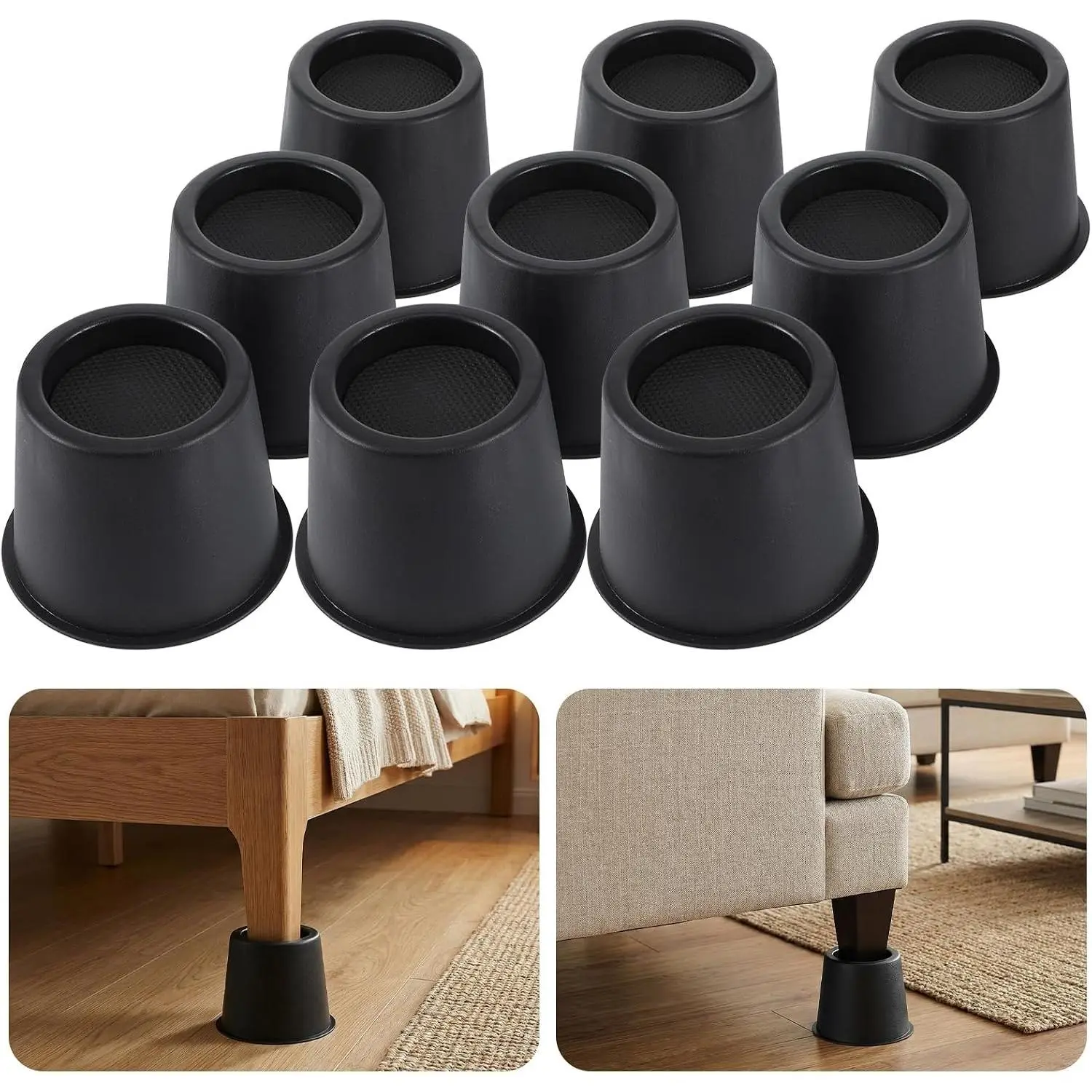9 Pack Heavy Duty 4 Inch Bed Risers - Set of 9 Furniture Lifters for Bed, Sofa & Desk, 1500 lbs Capacity, Black